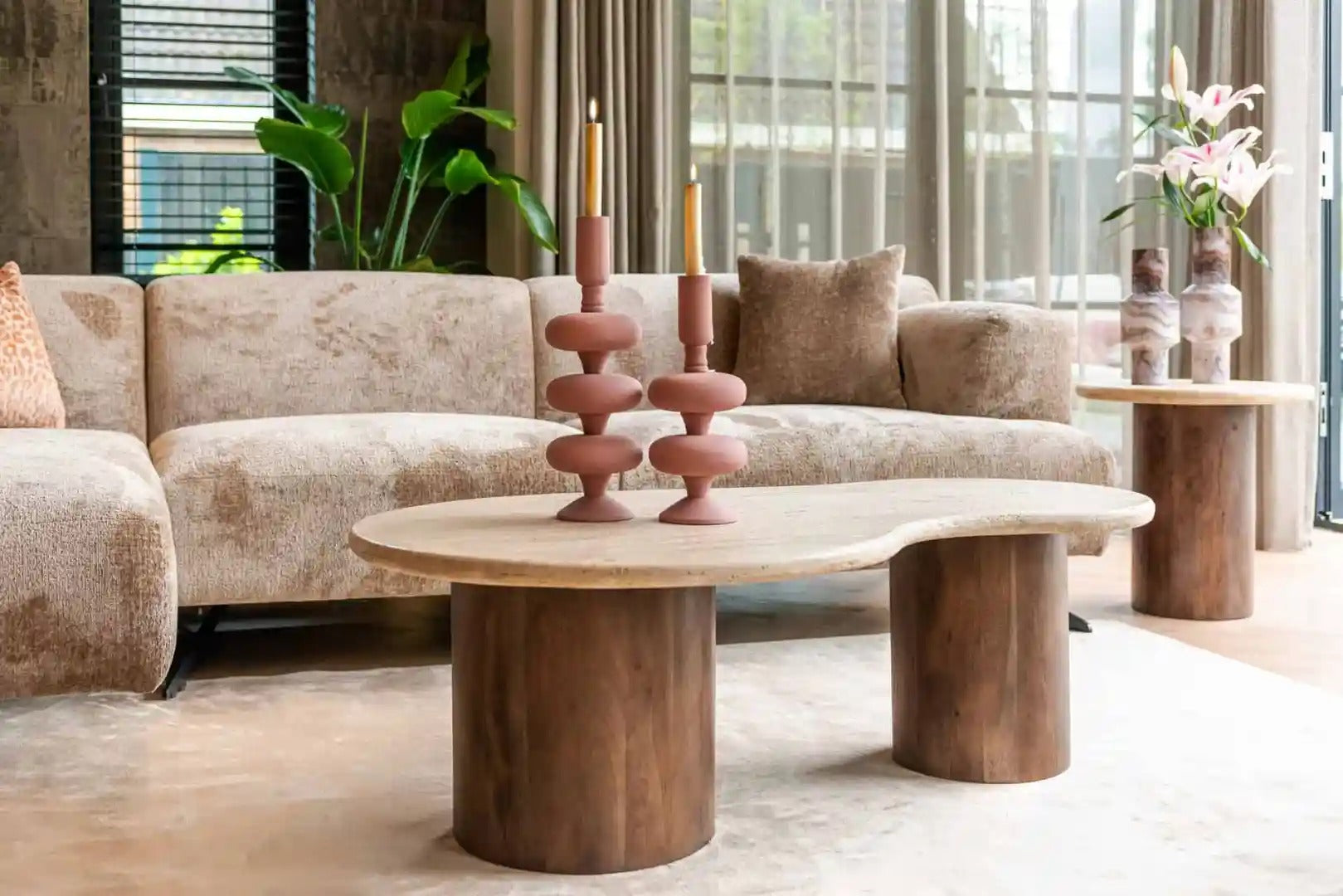 DOUGLAS side table travertine with mango wood