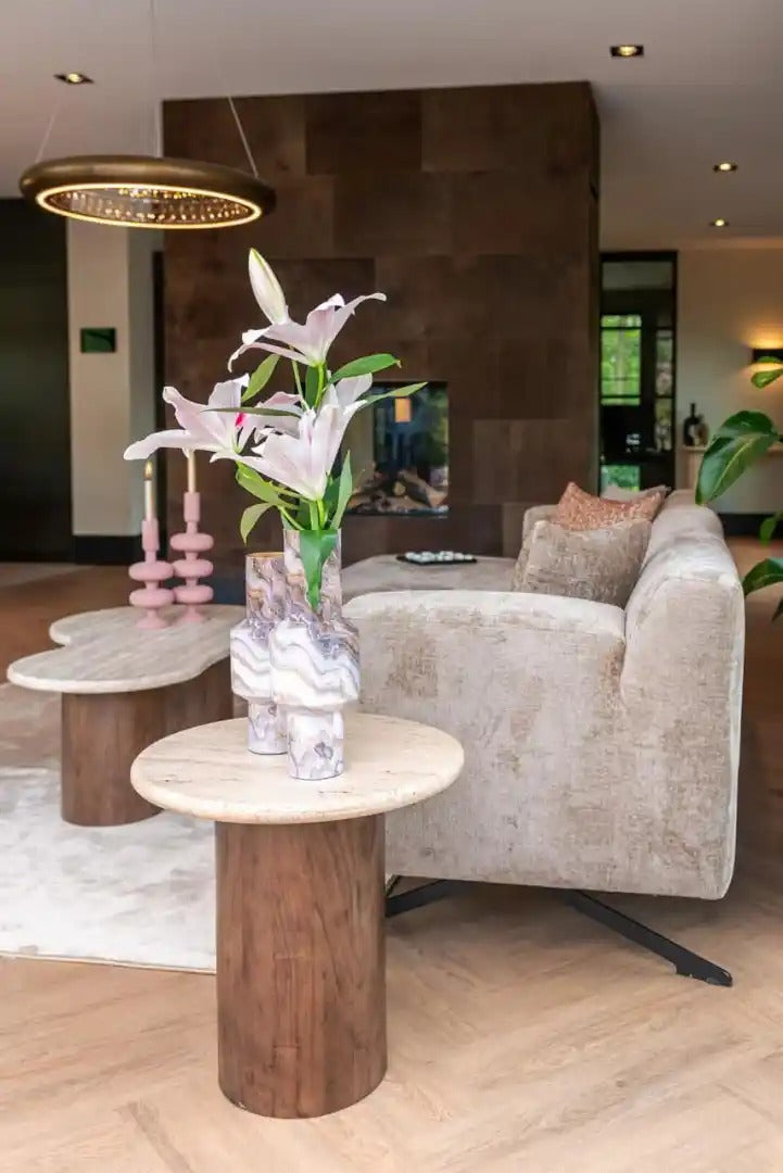 DOUGLAS side table travertine with mango wood