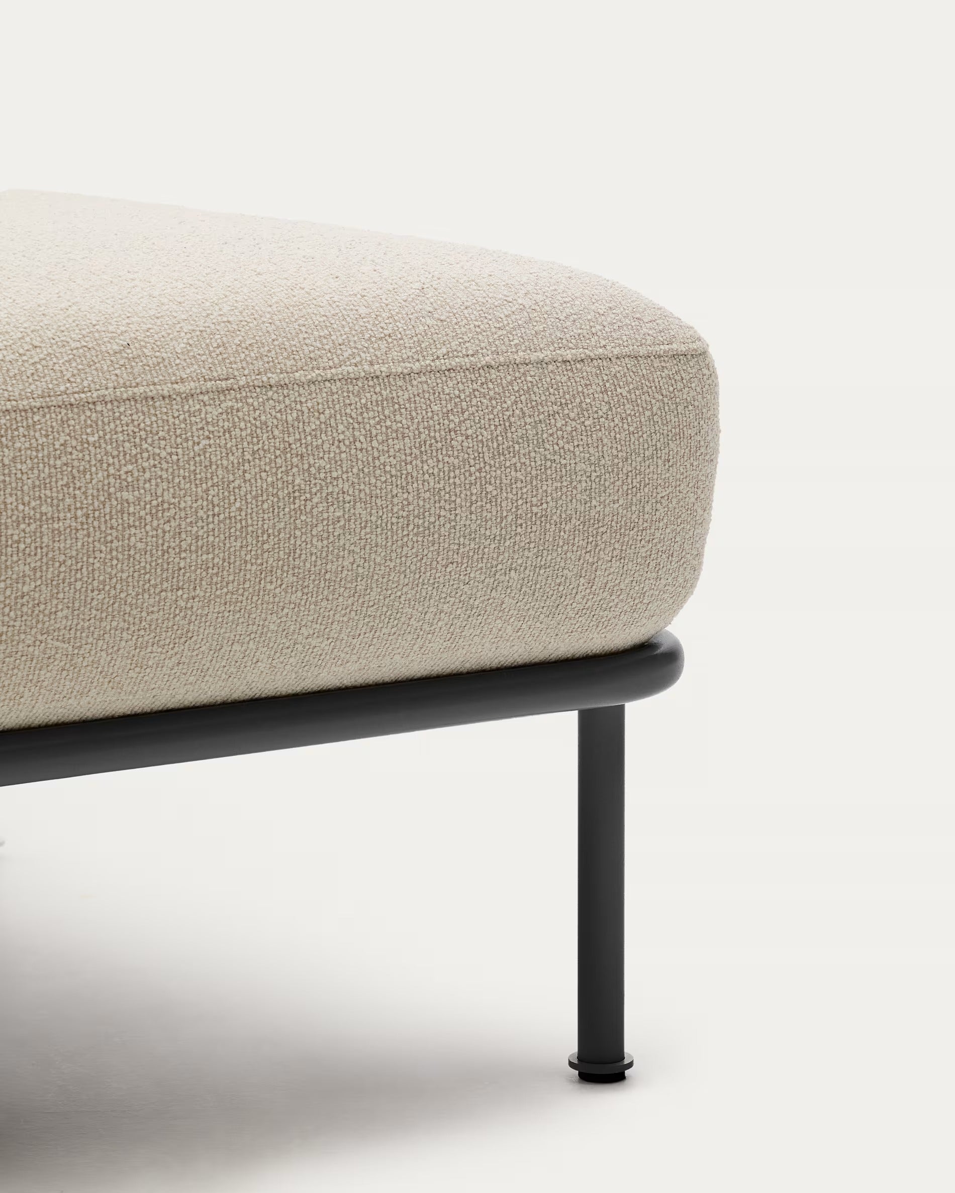 AURUM ecru chenille footstool with a dark gray base