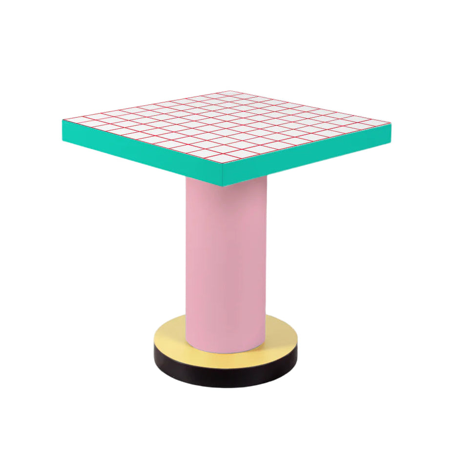 Square café table with round base SUPERLOUNGE TABLE RED GRID turquoise with pink