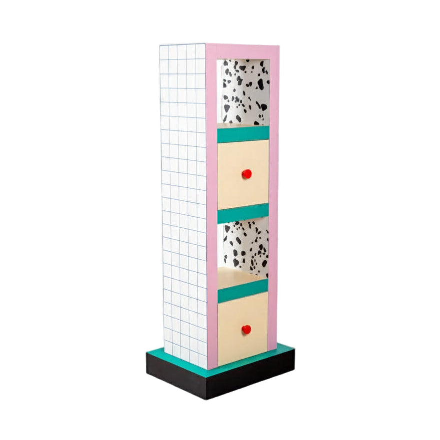 SUPERSHELF BLUE GRID bathroom cabinet white with pink and yellow
