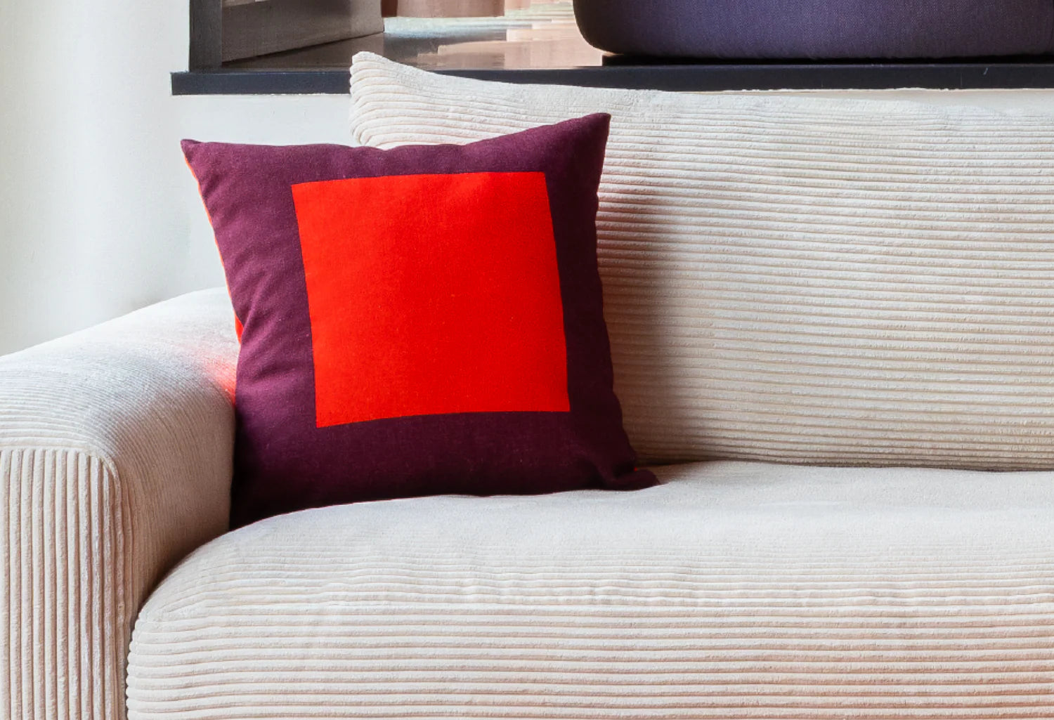 SQUARE Cushion Burgundy with Coral