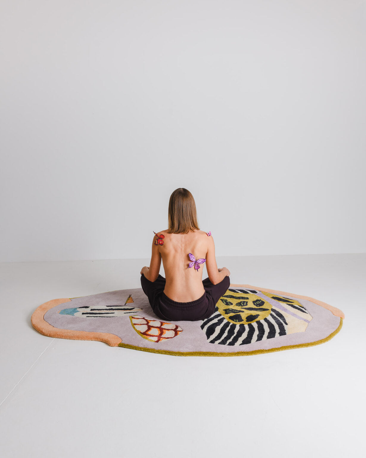 Asymmetrical decorative rug STARLINE pink with mustard