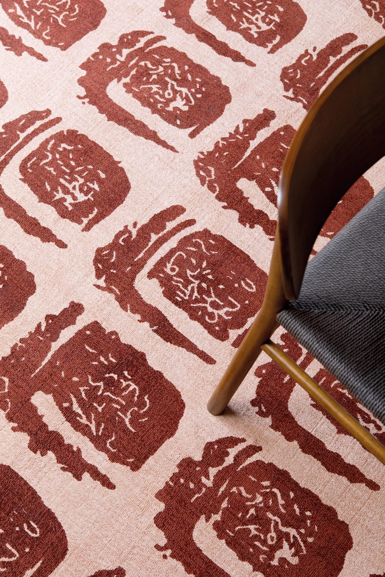 Woodblock rug pink-borde