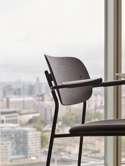 CO Armchair with Armrests Dark Oak Veneer with Black Base