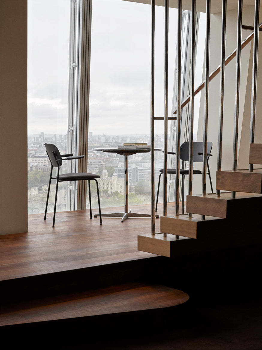 CO Armchair with Armrests Dark Oak Veneer with Black Base