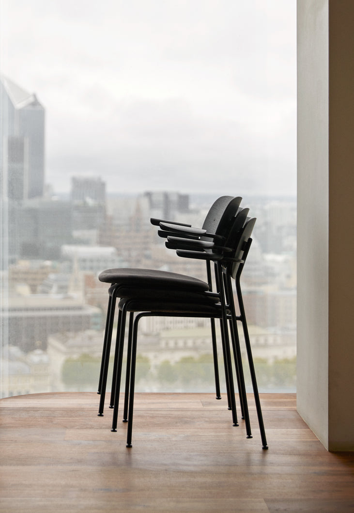 CO Armchair with Armrests Dark Oak Veneer with Black Base