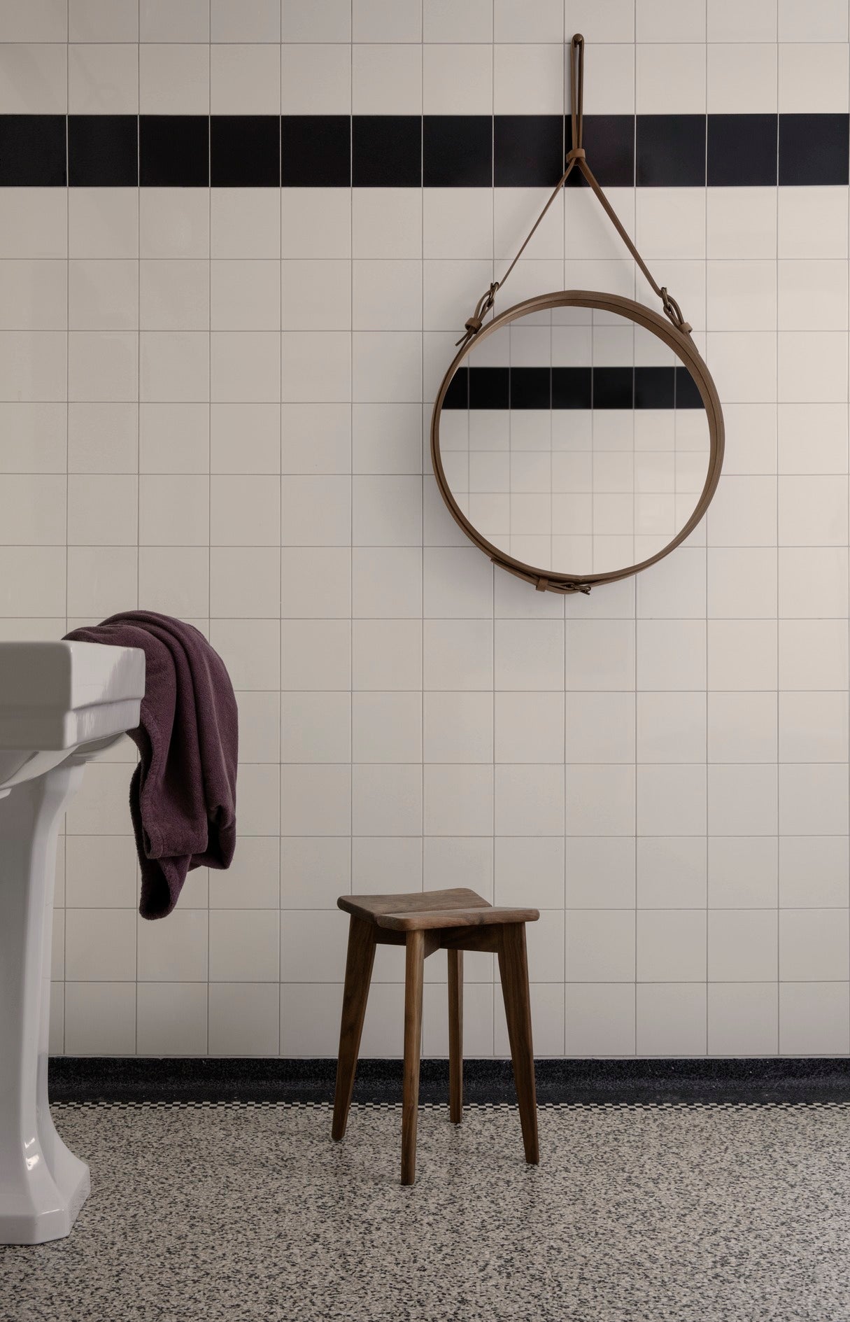 Rundspiegel ADNET cremefarbenes Leder