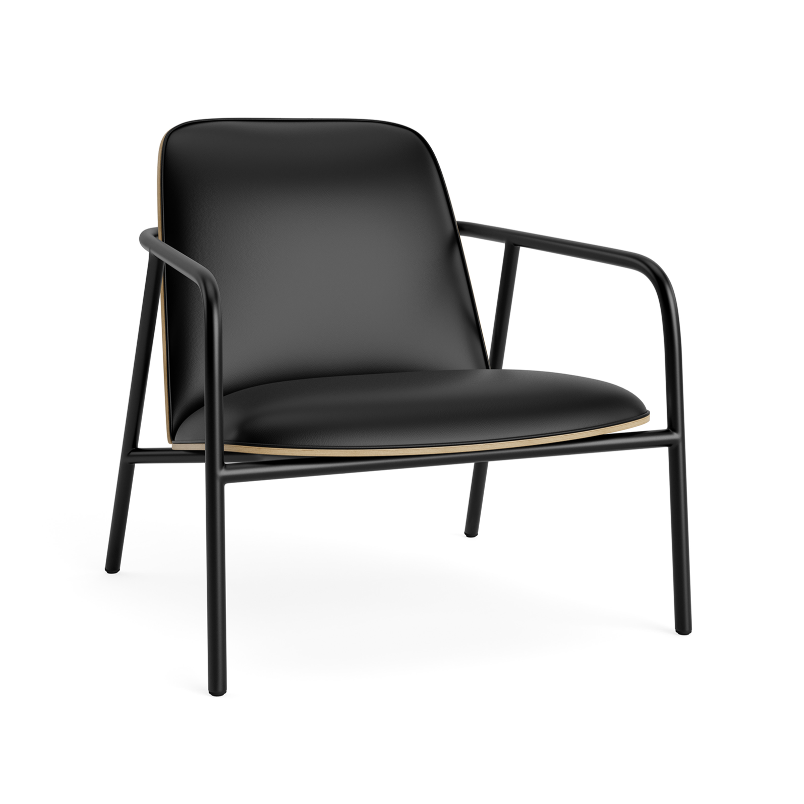 Upholstered armchair pad low oak veneer with a black base