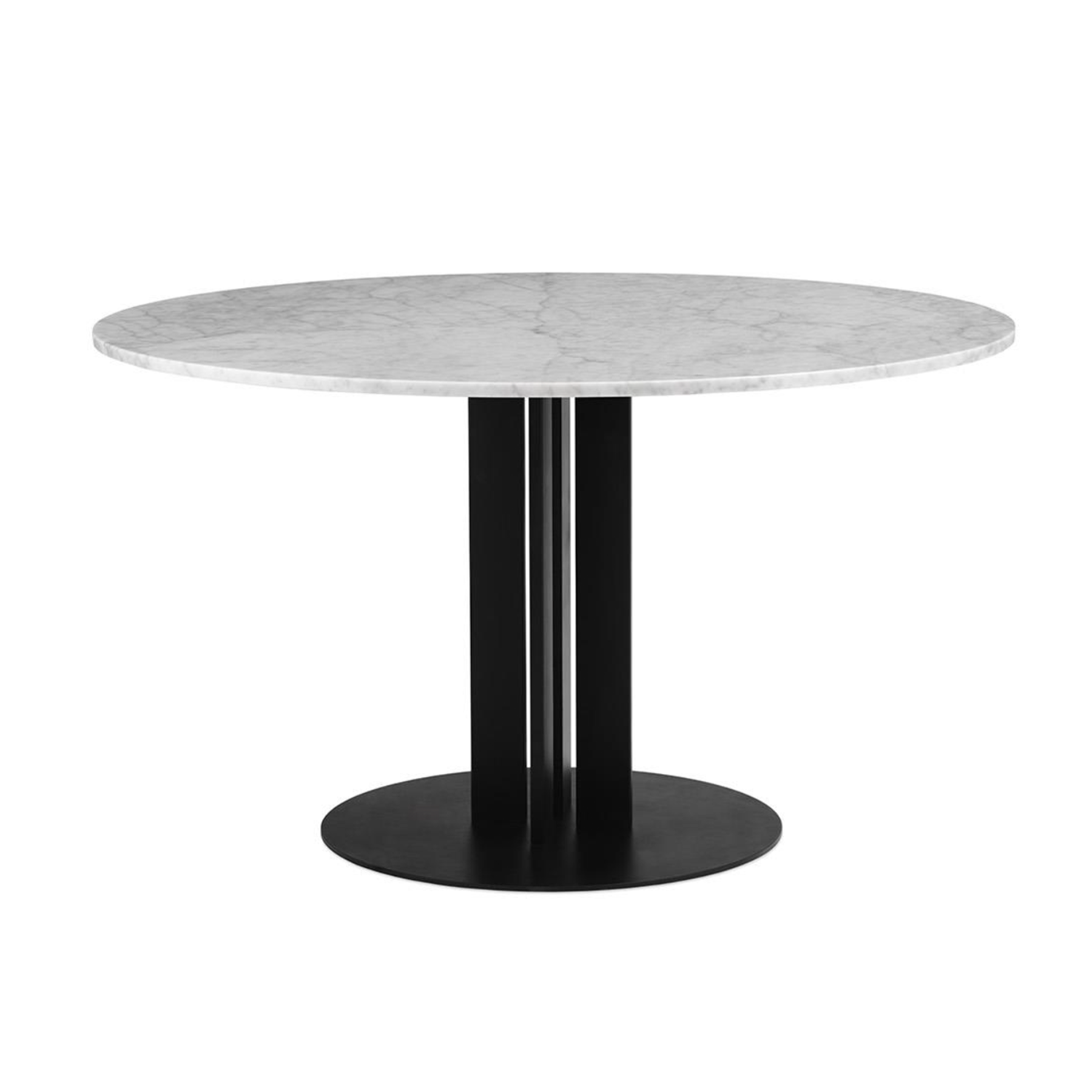 Runde Tisch Scala White Marmor Top mit einer schwarzen Basis