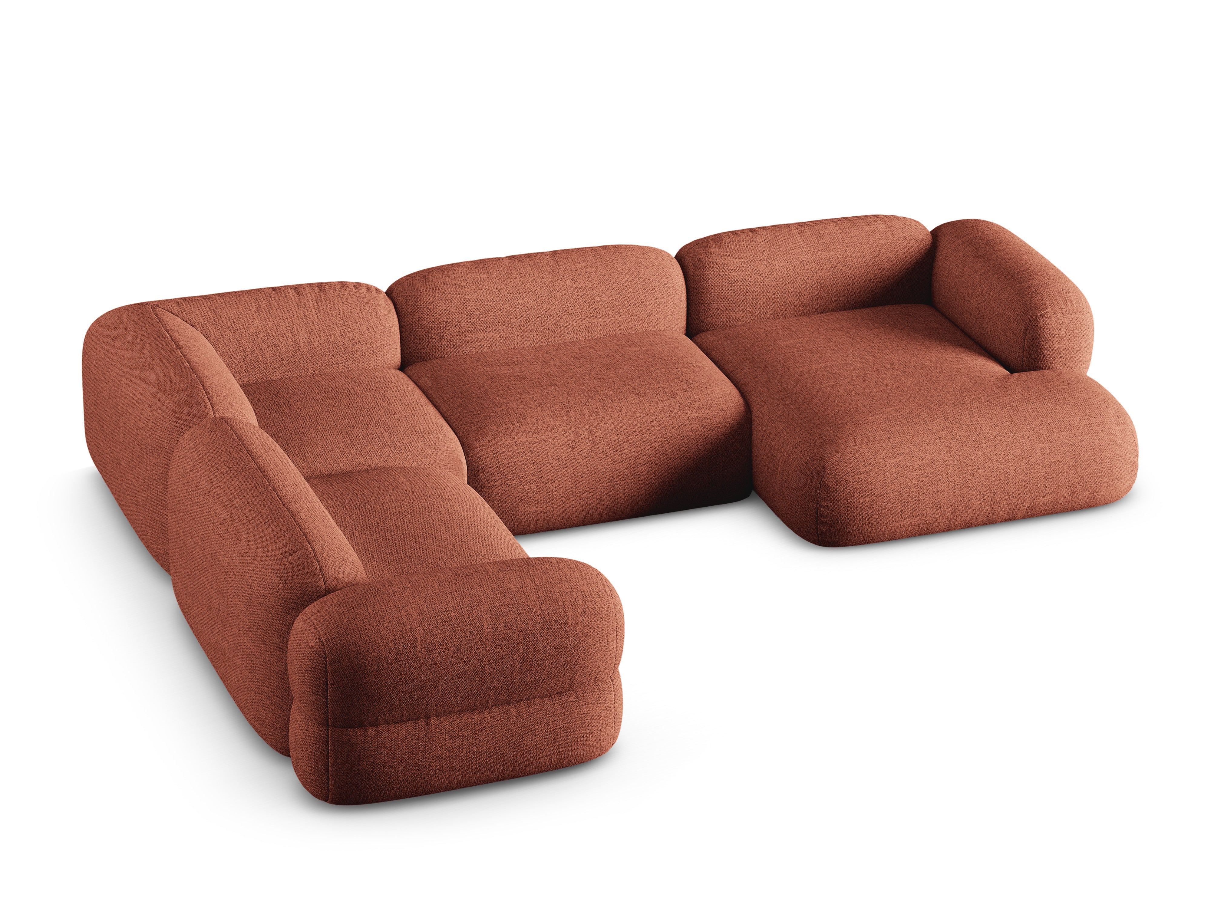 Left-facing U-shaped sofa ROGER coral chenille