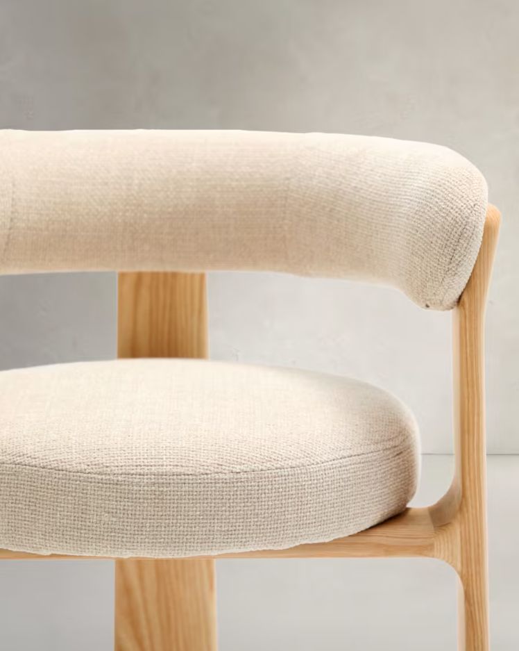 GRANITE armchair in beige chenille with an ash base