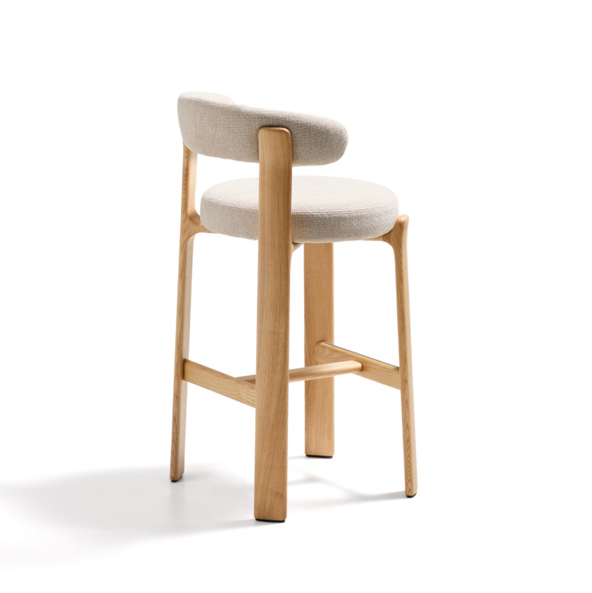 GRANITE beige chenille stool with an ash base