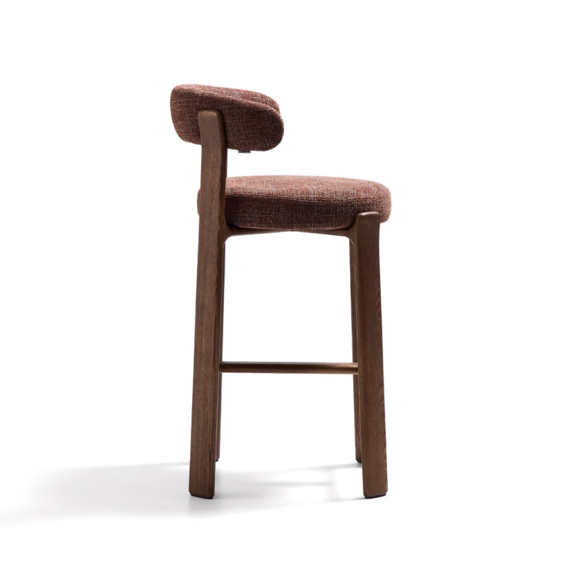 GRANITE brauner Chenille-Hocker mit dunklem Eschenholzgestell