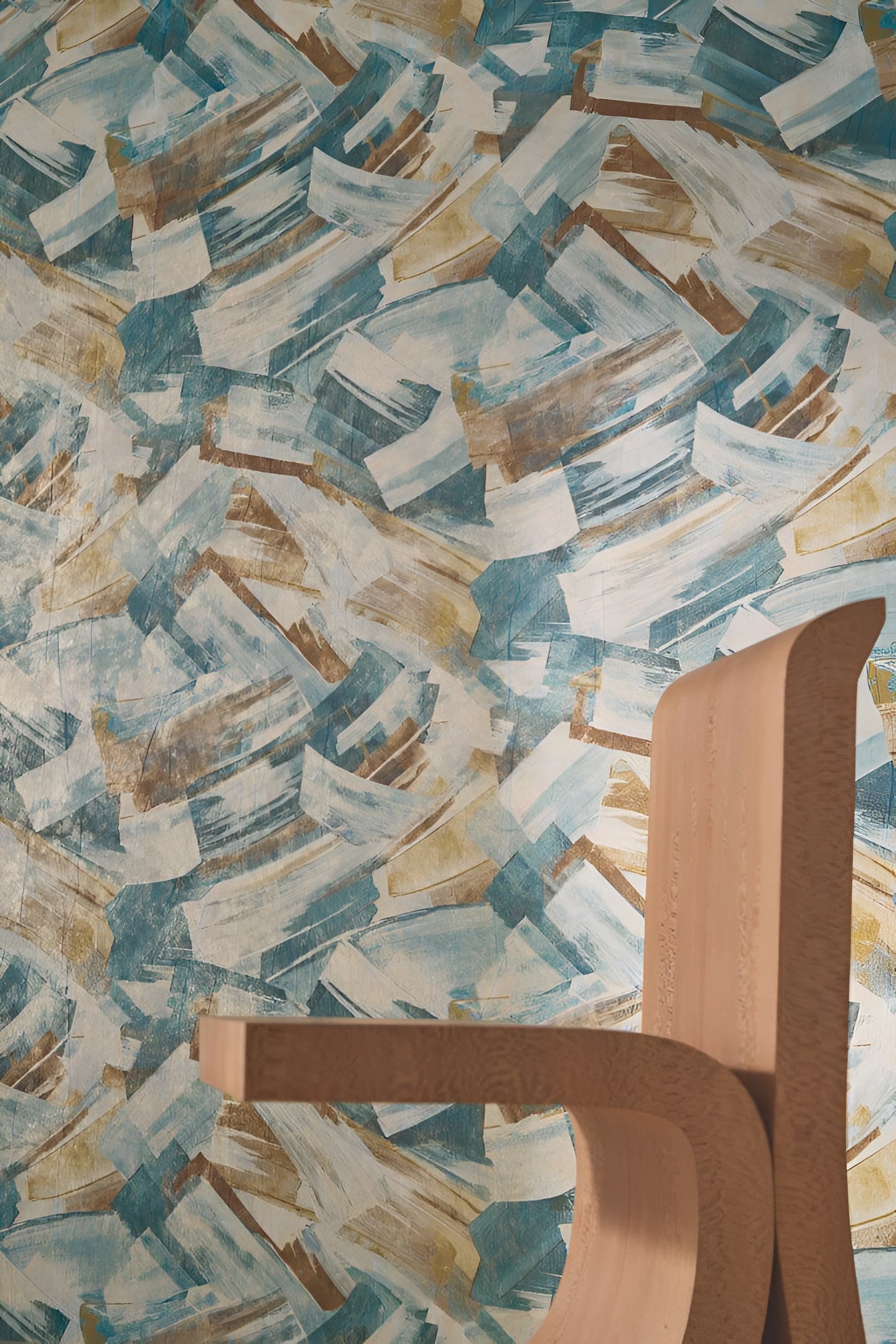 Non-woven wallpaper with abstract pattern IMPULSION - TOPAZE DORÉ blue with bronze