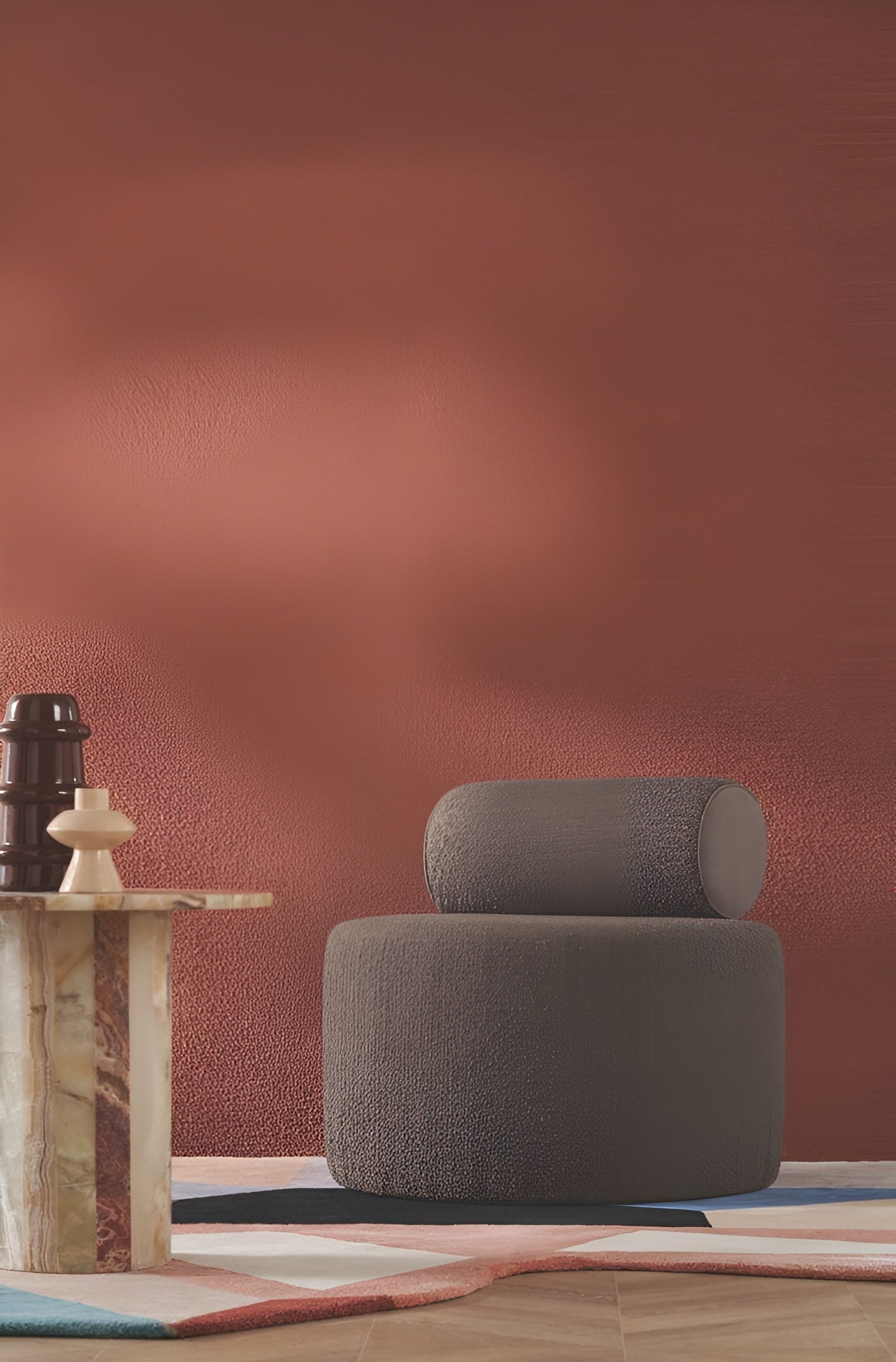 Textured textile wallpaper boucle ETREINTE - TERRACOTTA terracotta