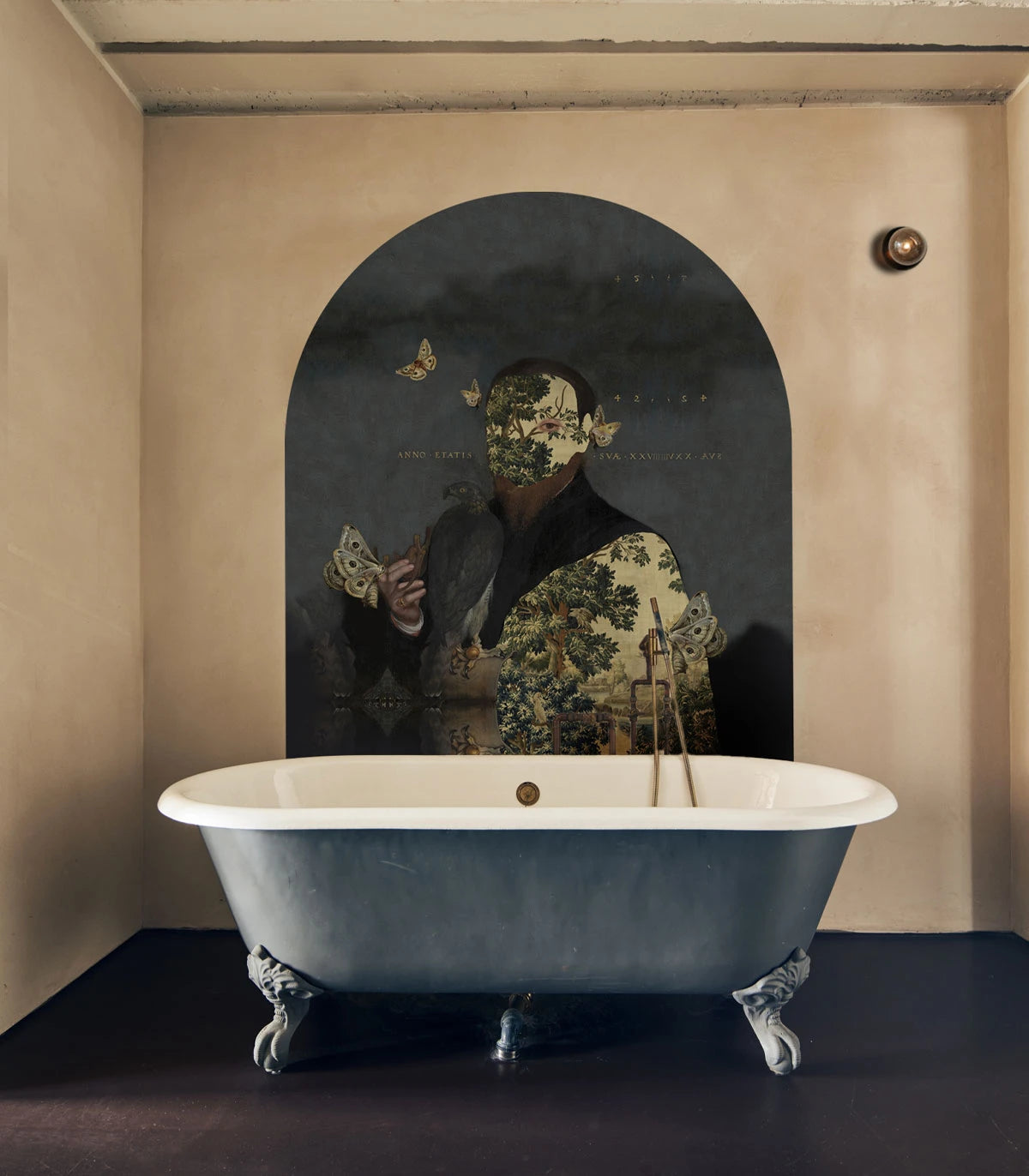 Non-woven mural in the shape of an arch GENTLEMAN MOTH dark gray