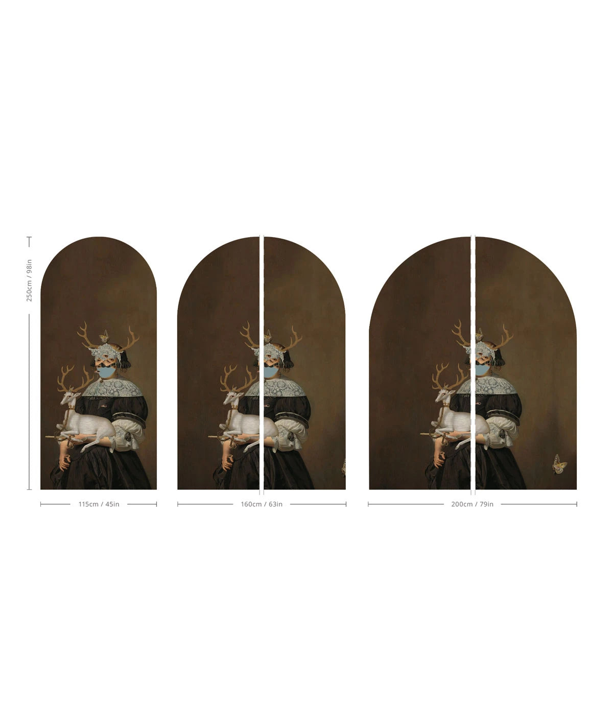 Non-woven mural in the shape of an arch LADY OF THE STAG brown