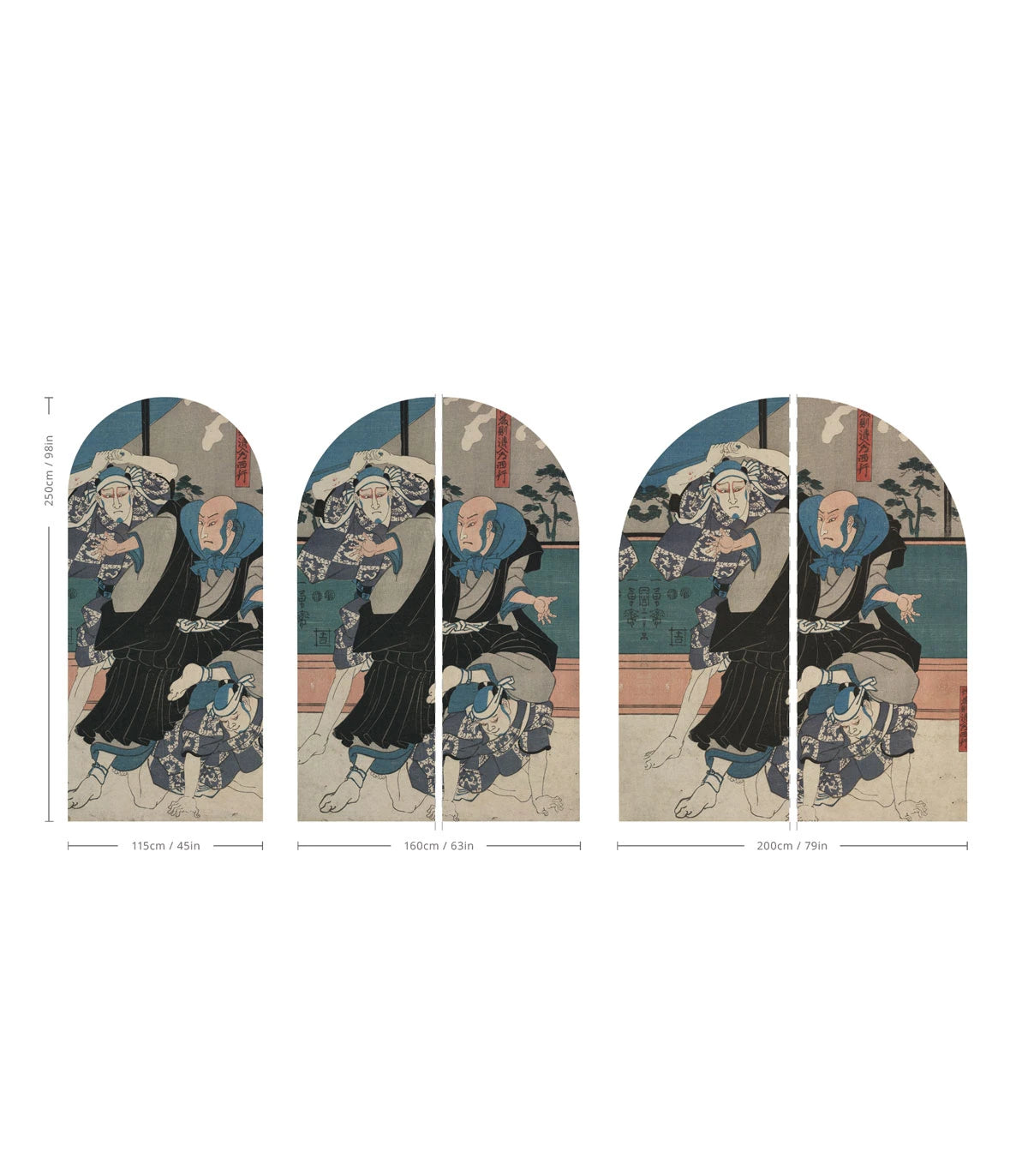 Non-woven mural in the shape of an arch ZEN WARRIORS dark blue