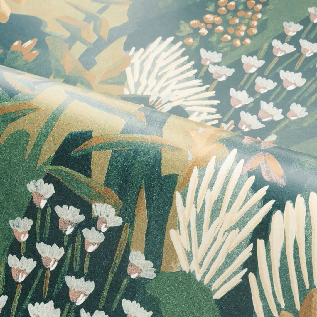 Non-woven wallpaper with a plant motif ERICA - JASPE/MORDORÉ green