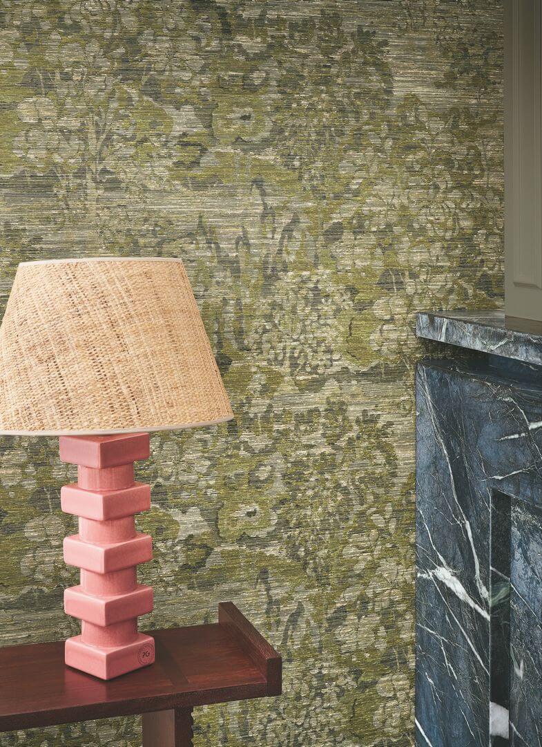 Textile wallpaper with a plant pattern VERDURE - TAUPE brown-gray