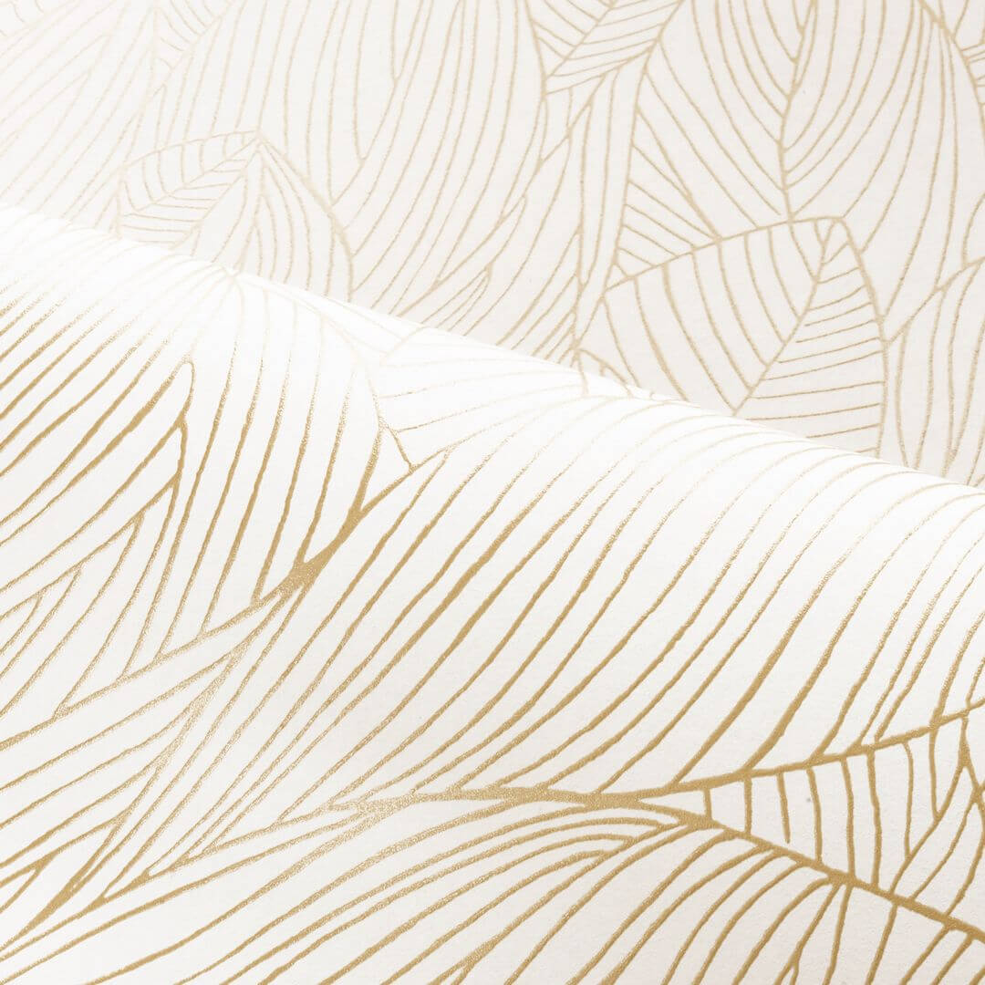 Non-woven wallpaper with a plant motif HOSTA - IVORY/GOLD ivory with gold