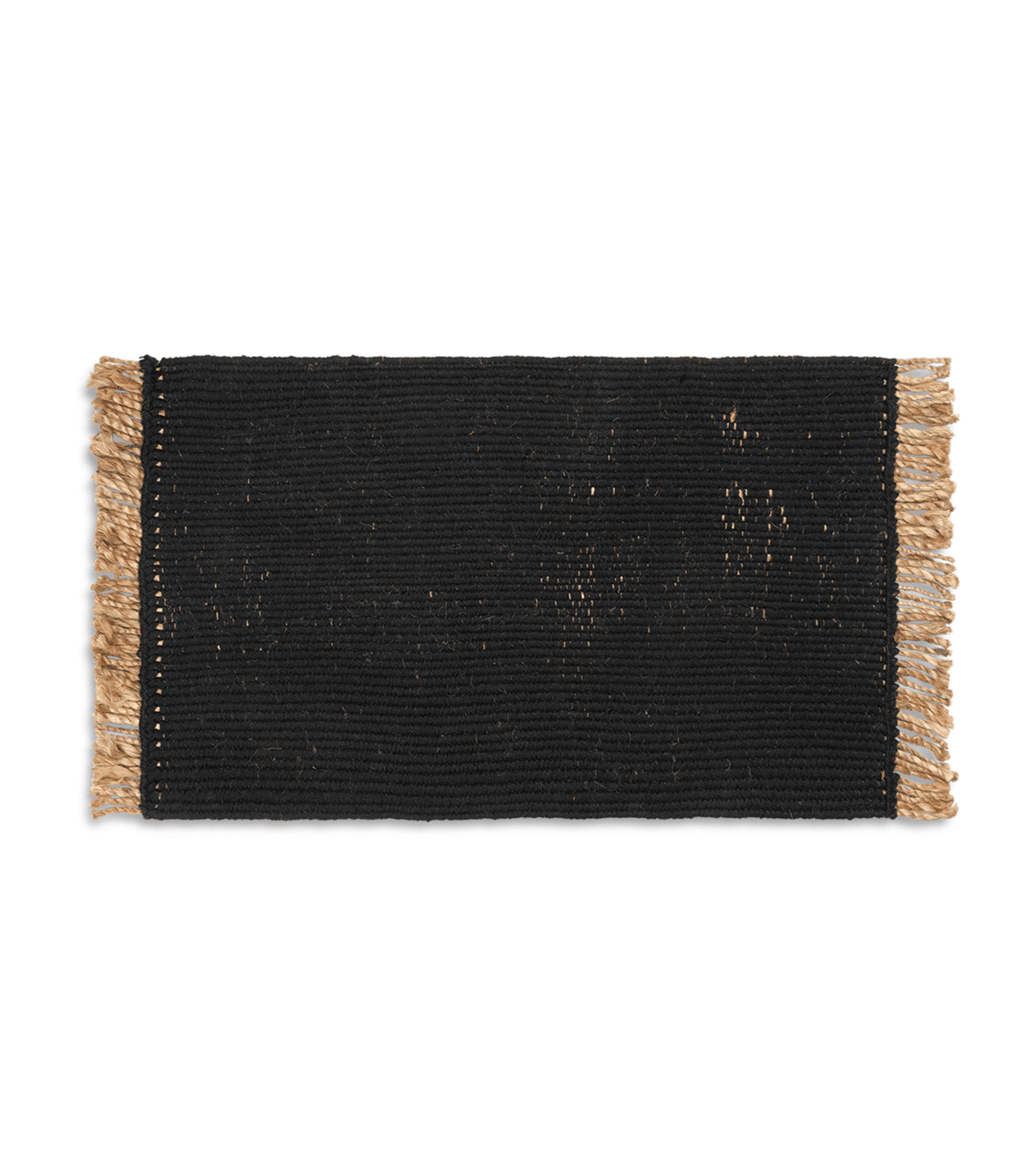 BLOCK MAT rug in black with beige fringes