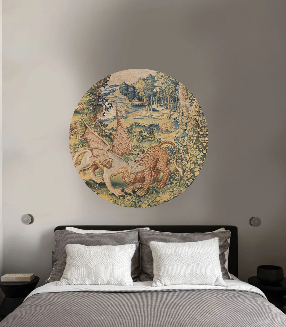 Circle-shaped mural DOTS - DRAGON ARRAS sandy beige with green