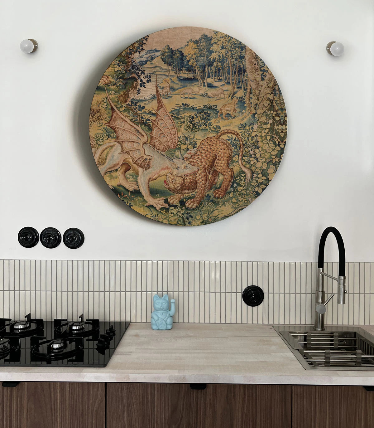 Circle-shaped mural DOTS - DRAGON ARRAS sandy beige with green