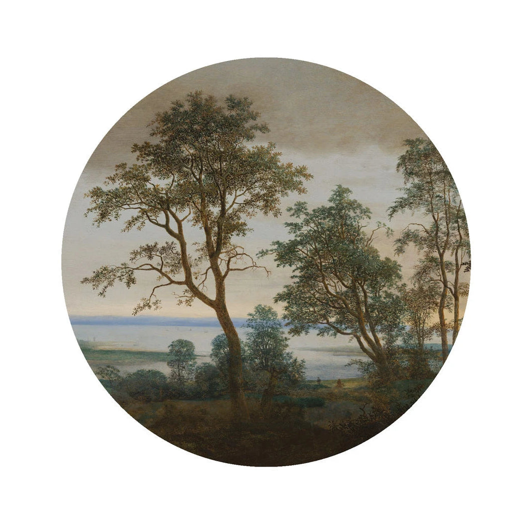 Mural in the shape of a circle DOTS - EVENING GROVE brown with dark green