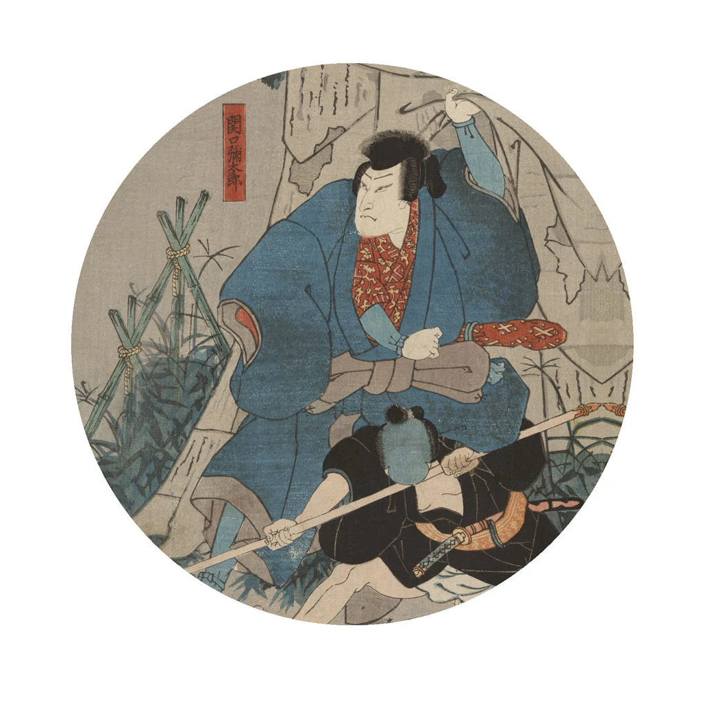 Circle-shaped mural DOTS - SAMURAI SAGA beige with blue