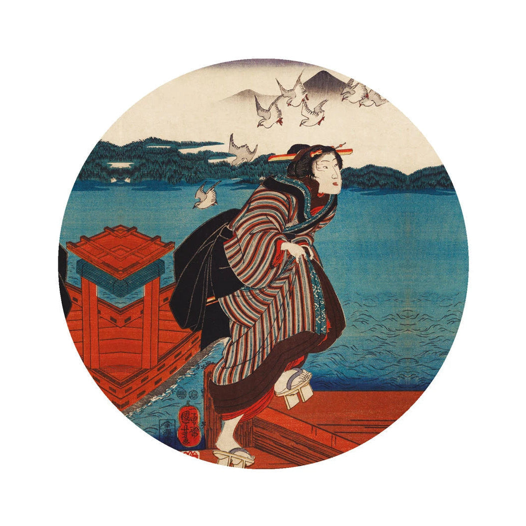 Circle-shaped mural DOTS - THE RED DEPARTURE blue with beige