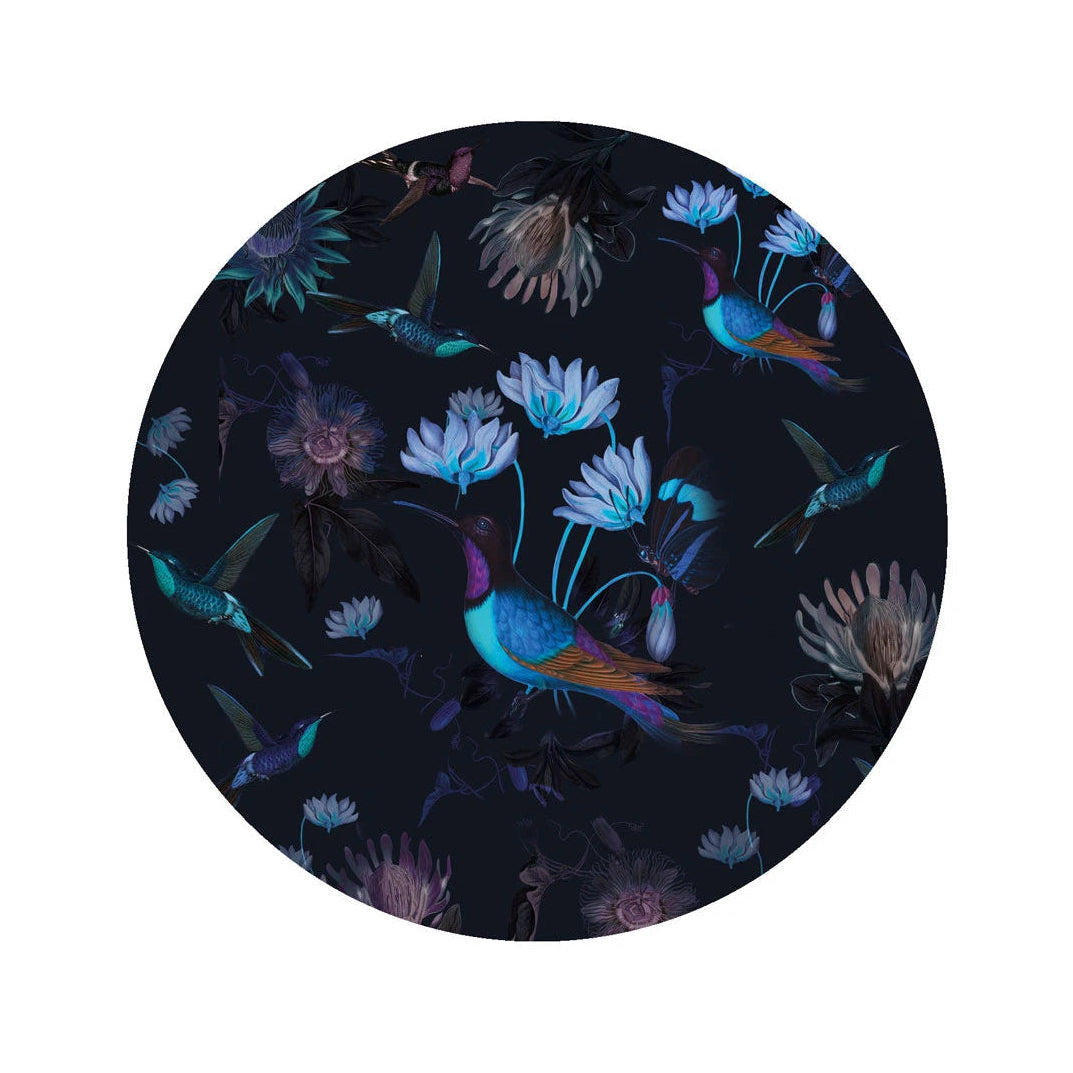 Circular Mural DOTS - TOXIC HUMMINGBIRDS black with blue
