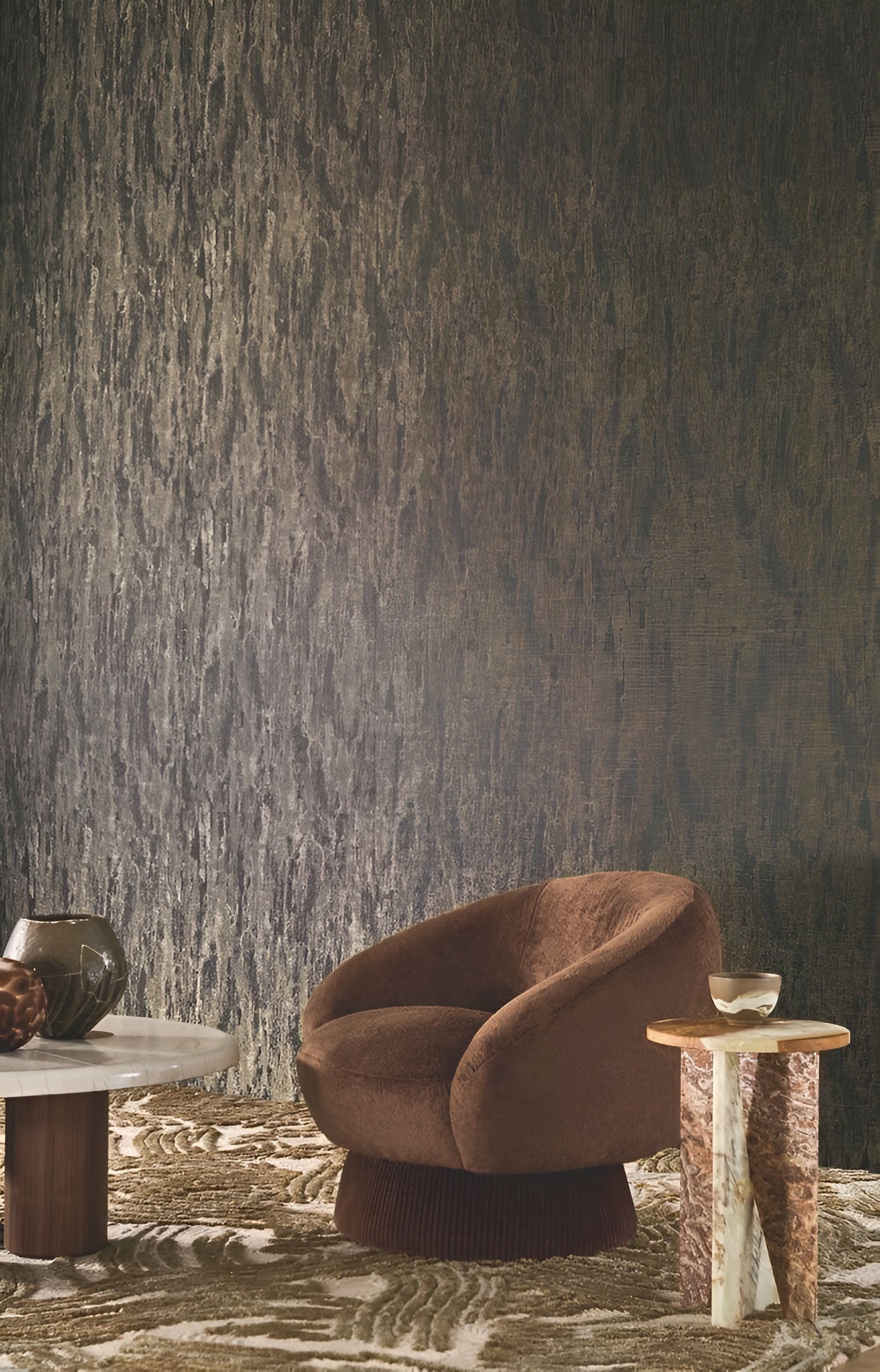 Textile wallpaper semi-smooth with gloss PALATINO - DARK BROWN WENGE