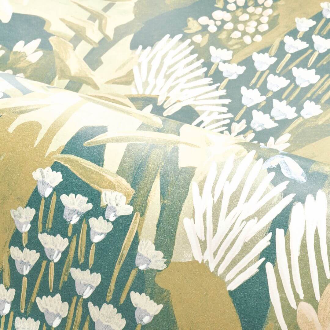 Non-woven wallpaper with a plant motif ERICA - SAGE/LILAC gray-green