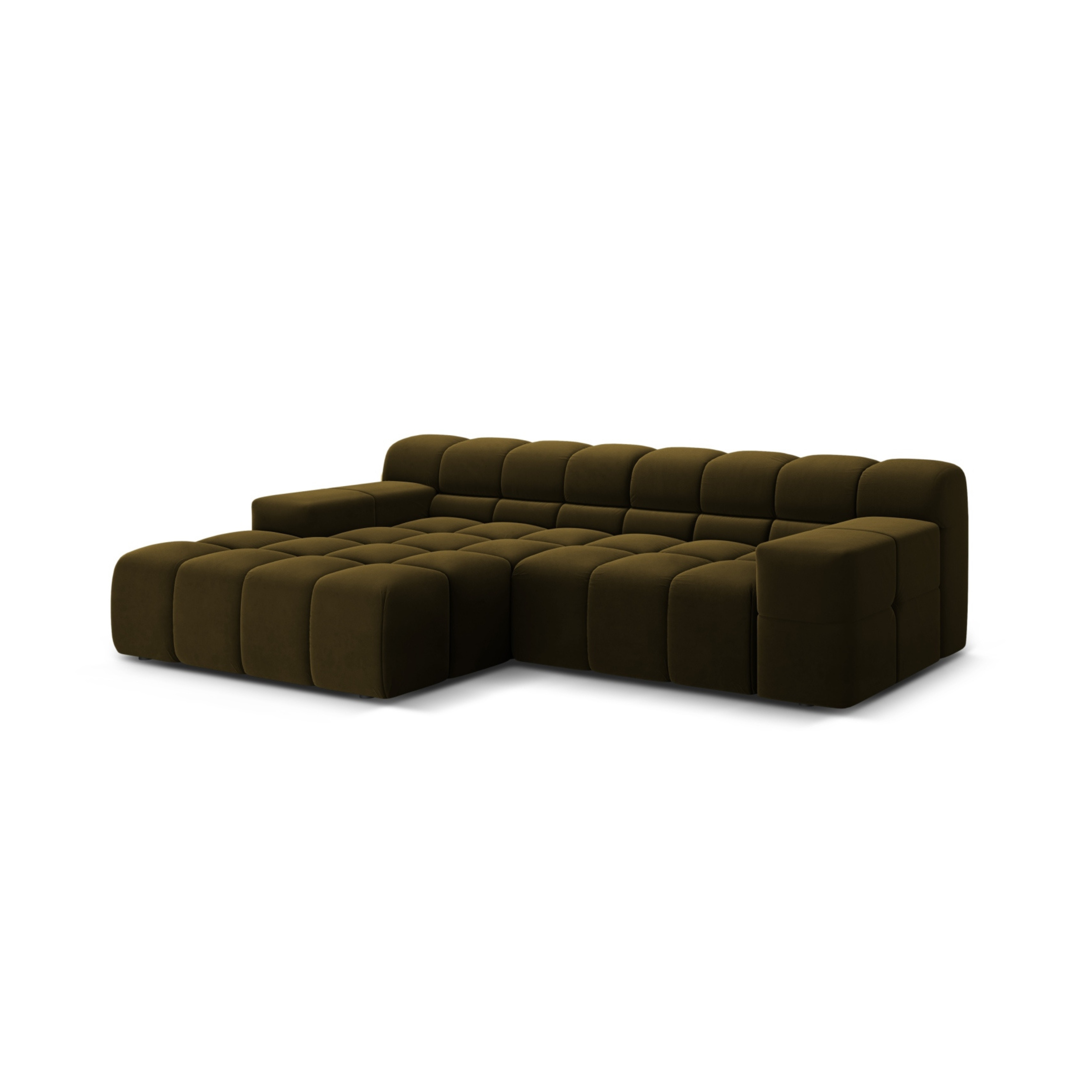 Green left-facing 2-seater velvet corner sofa AGAVE