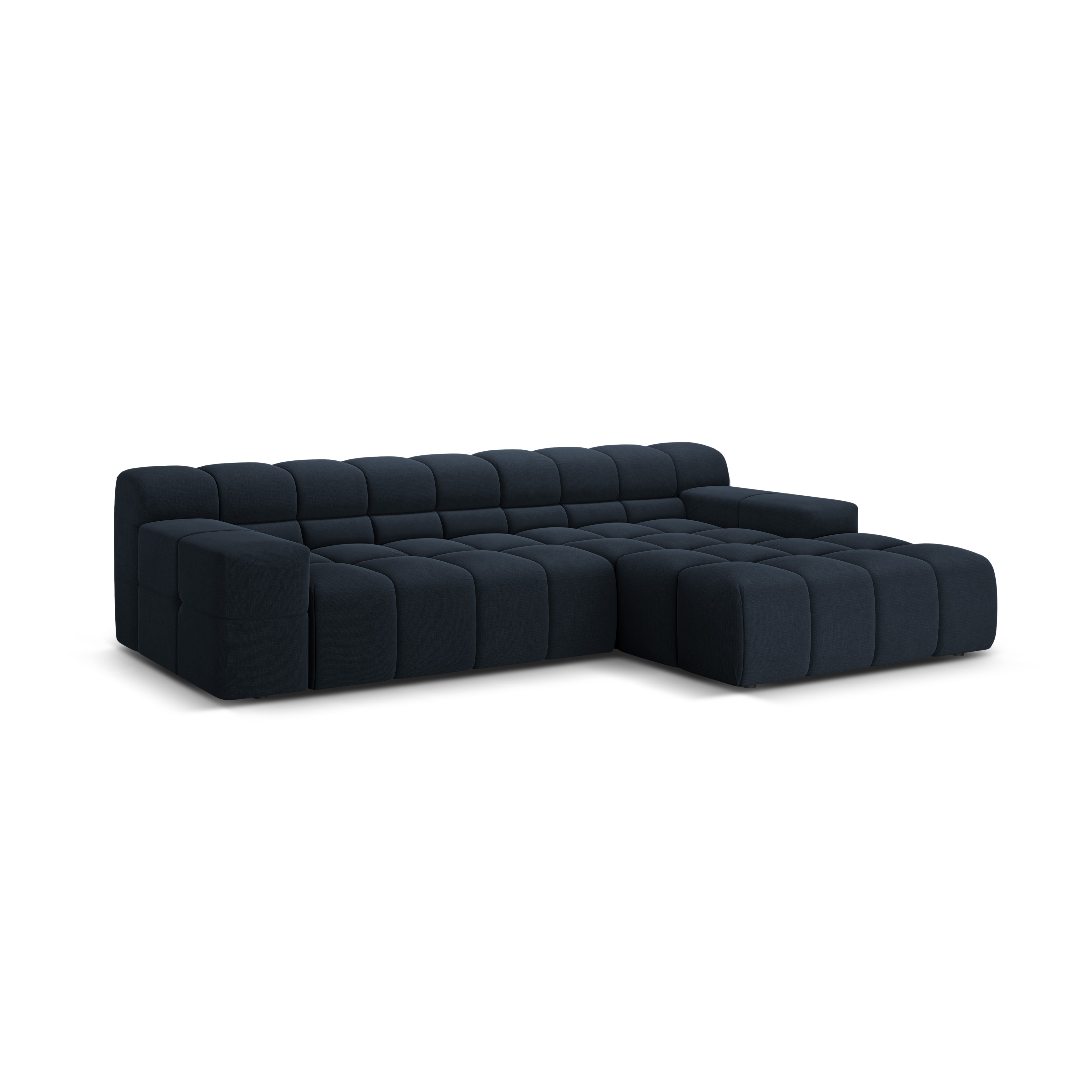 Right-facing 3-seater corner sofa AGAVE in navy chenille