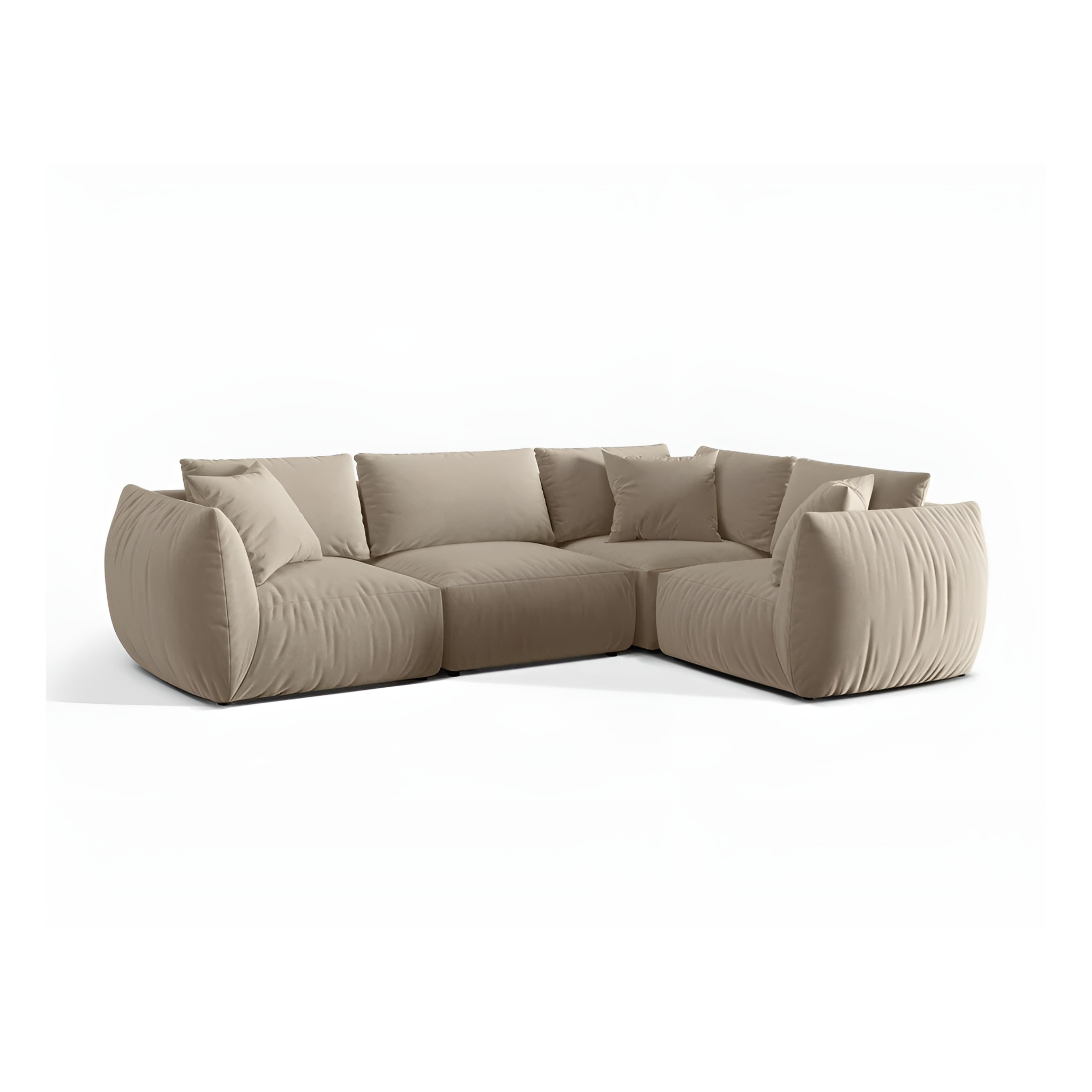 Velvet corner sofa for 4 people right-sided CHRIS ecru