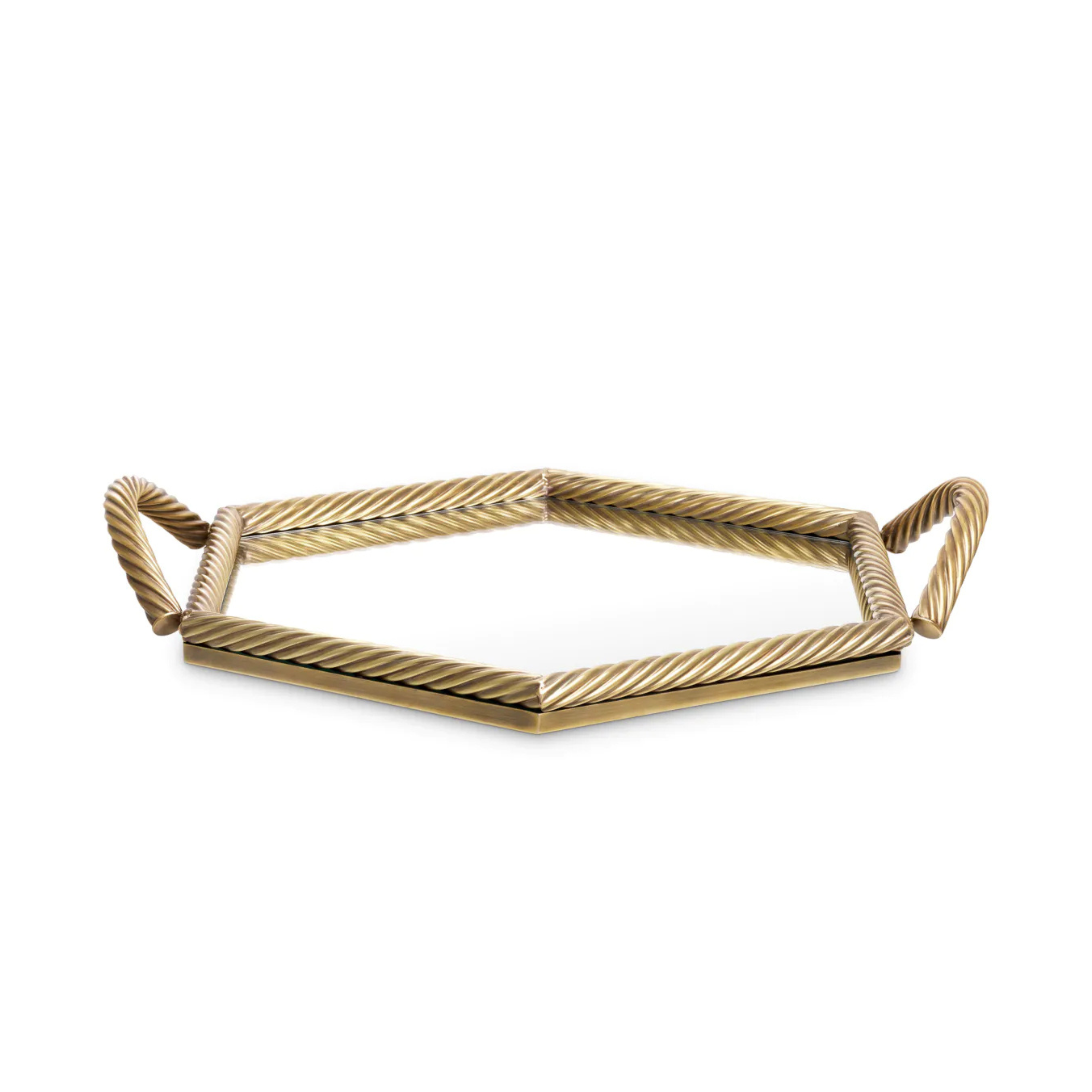 Glass tray SALVI HEXAGON antique brass
