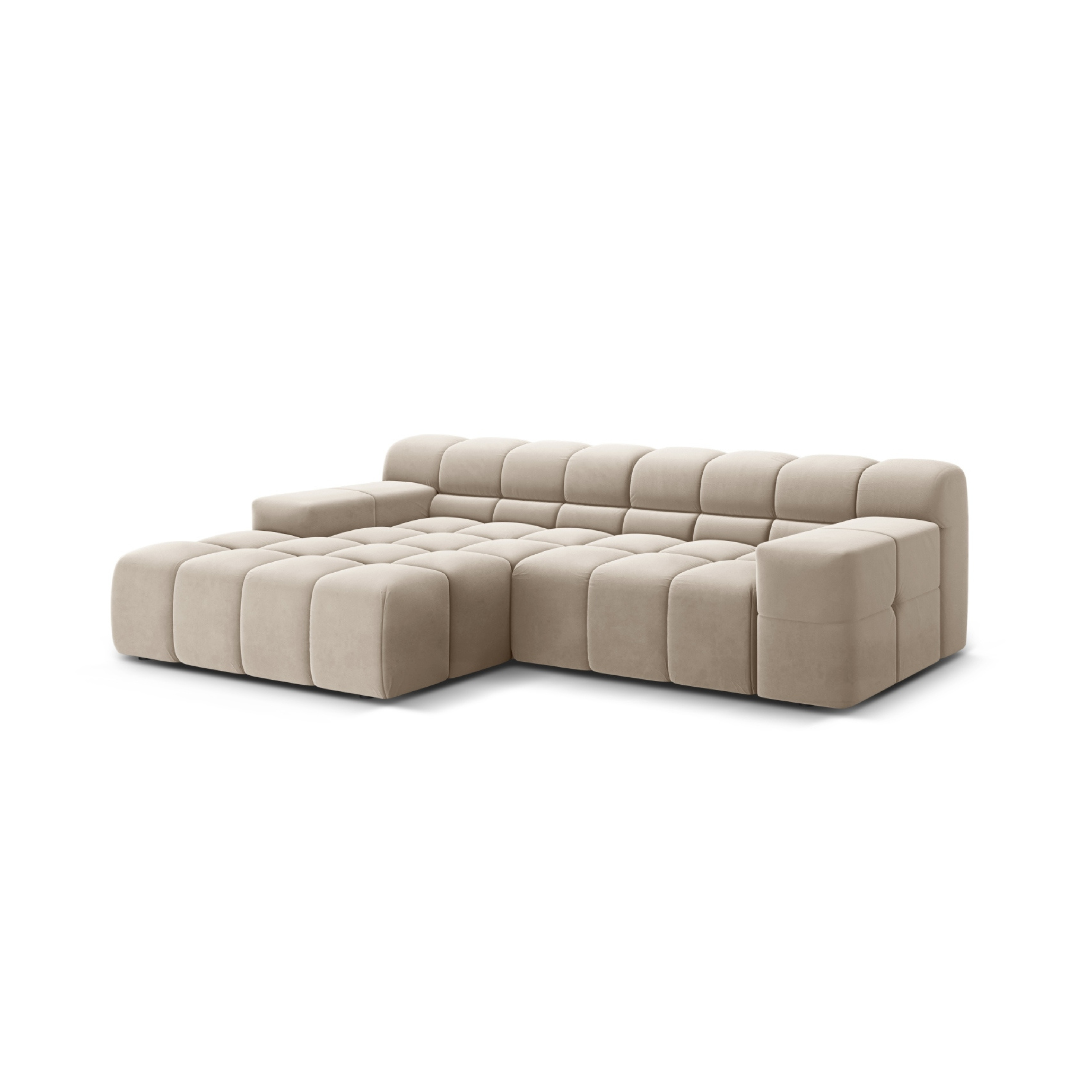 Left-facing 2-seater velvet corner sofa AGAVE light beige