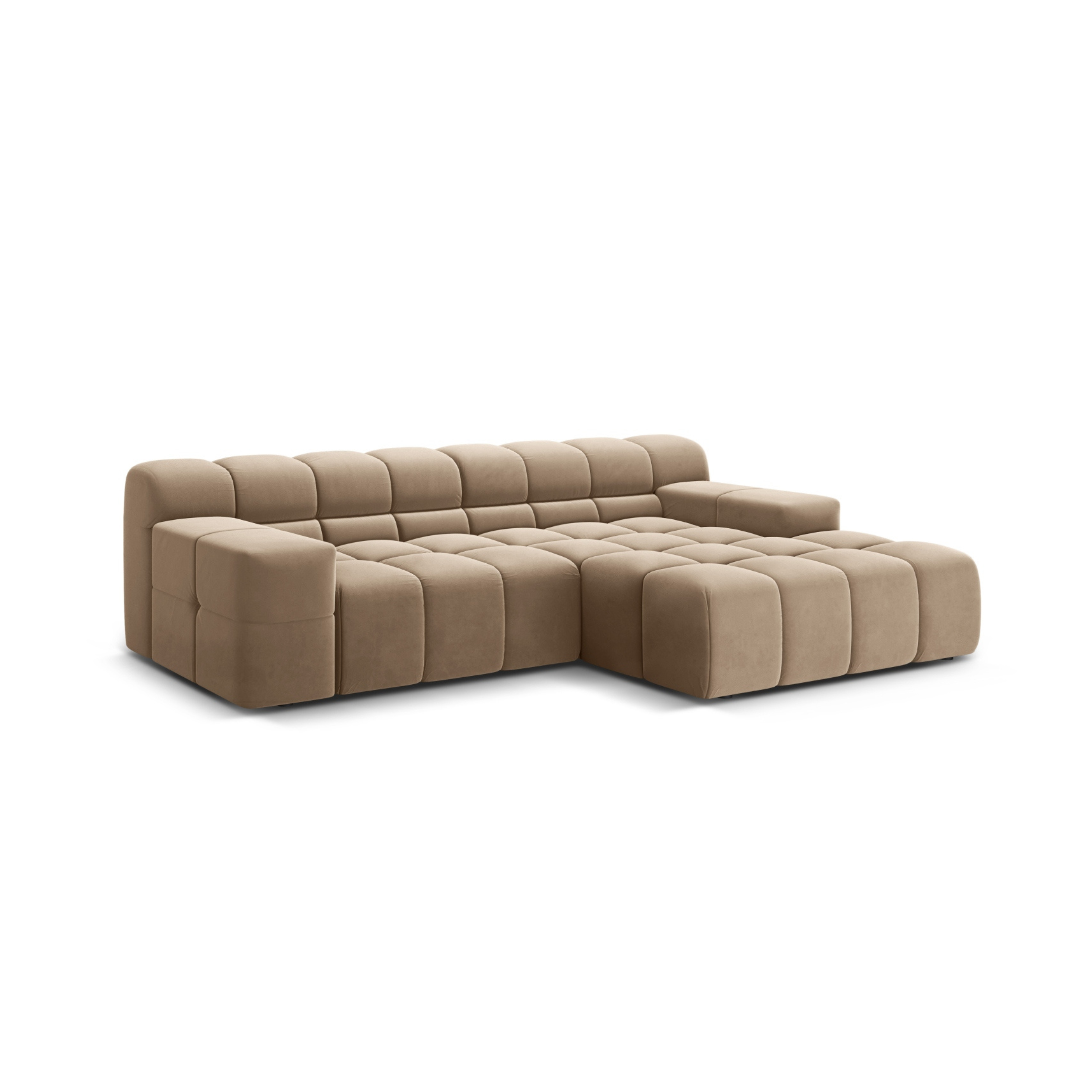 Right-facing 2-seater velvet corner sofa AGAVE beige