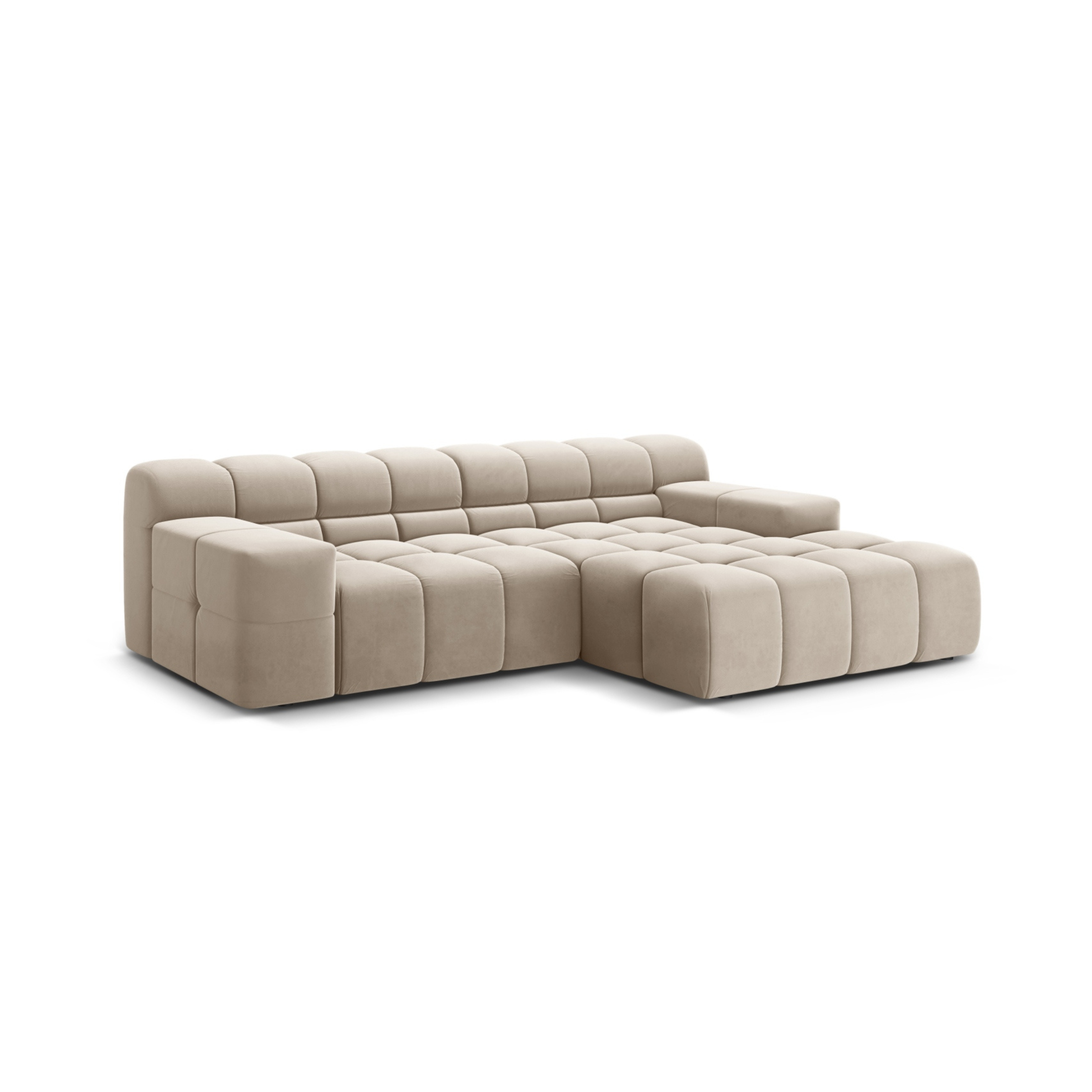 Right-facing 2-seater velvet corner sofa AGAVE light beige