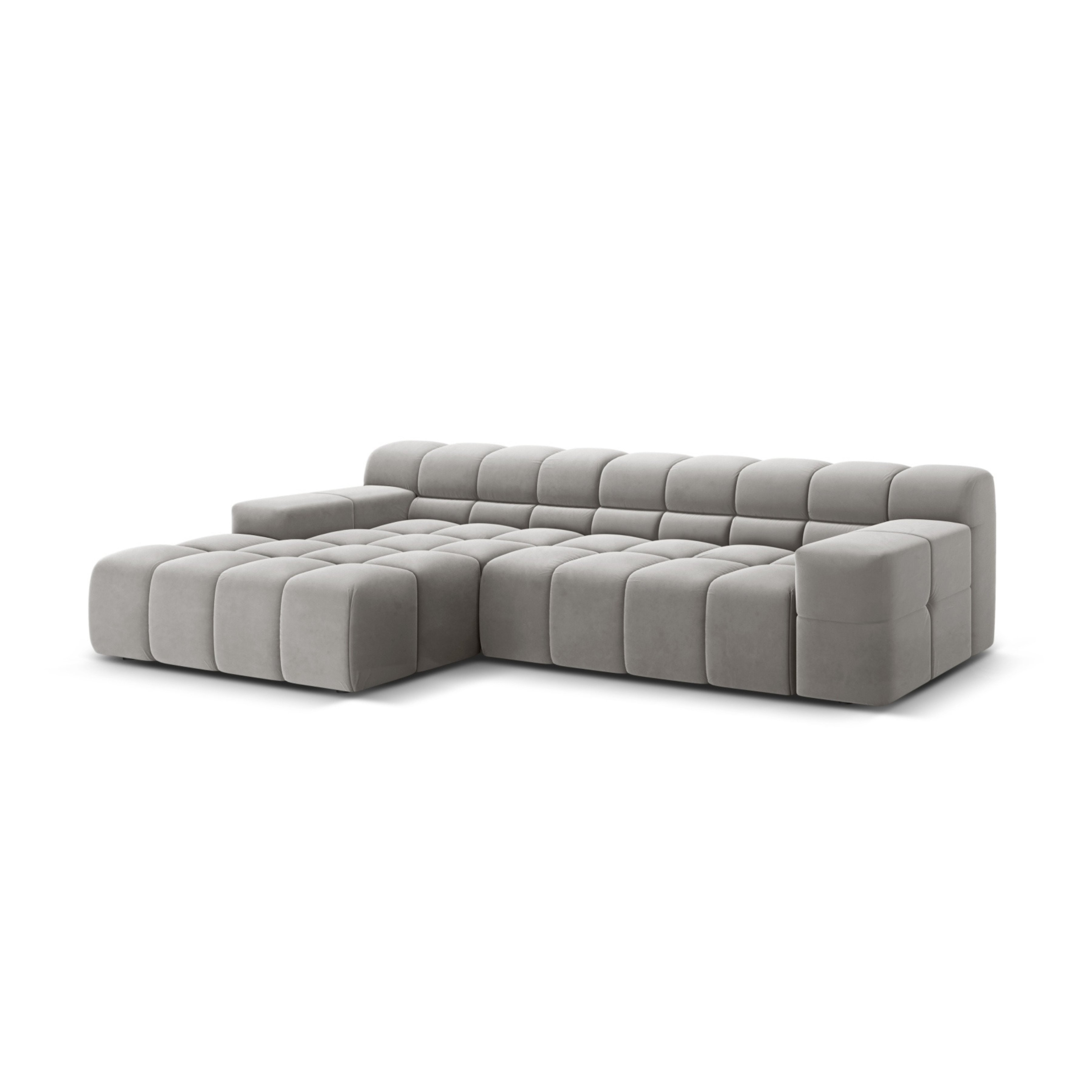 Gray left-facing 3-seater velvet corner sofa AGAVE