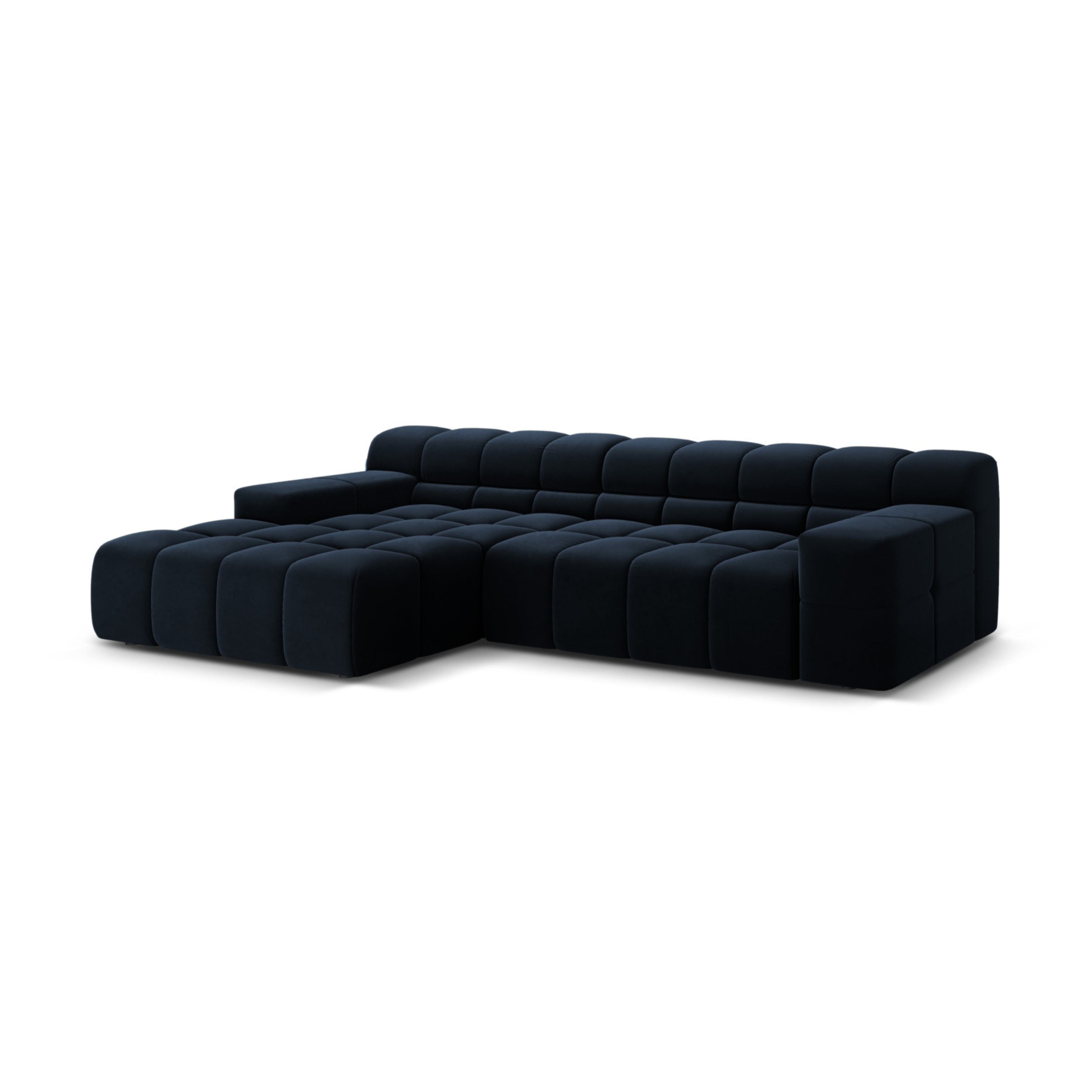 Left-facing 3-seater velvet corner sofa AGAVE navy blue