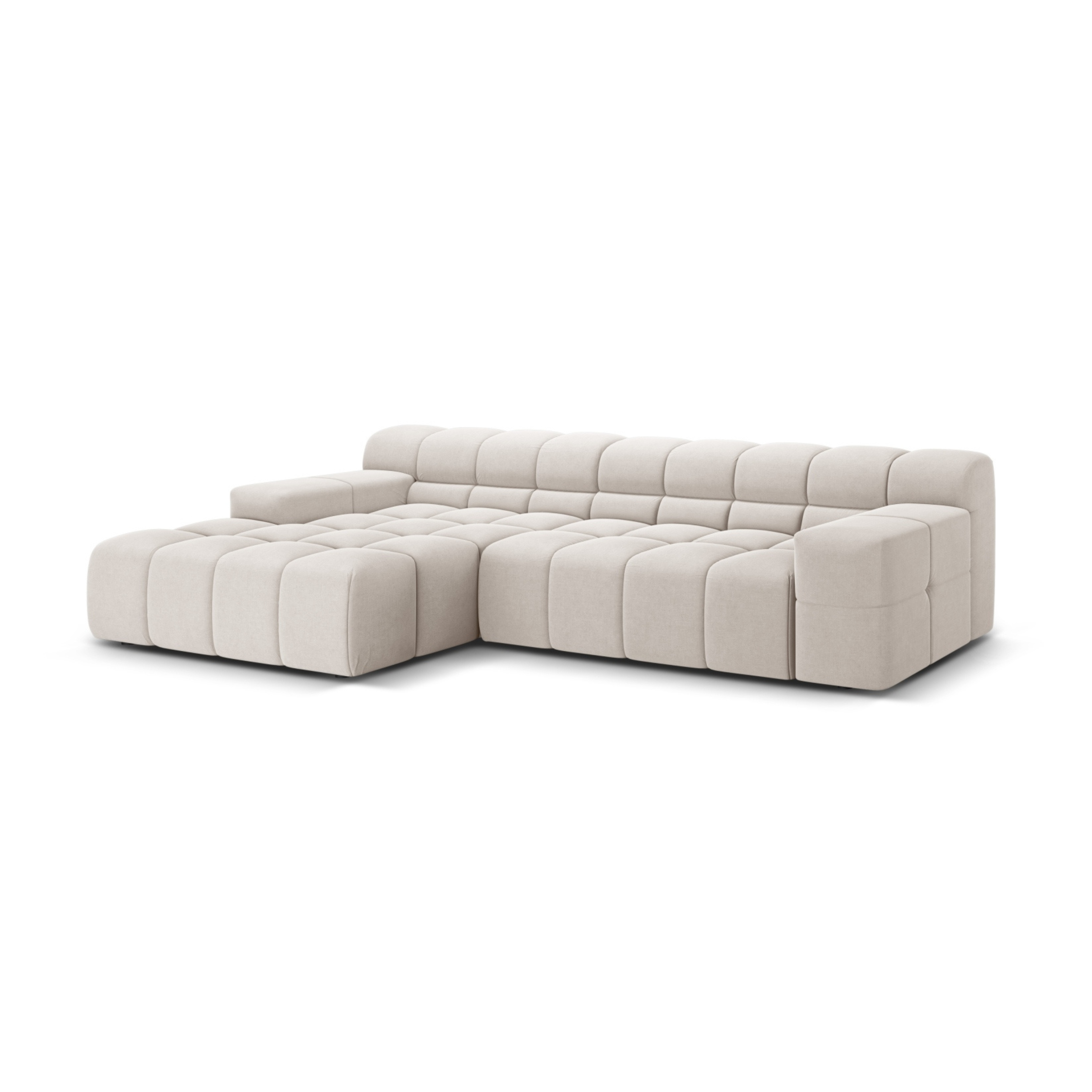 Left-facing 3-seater corner sofa AGAVE light beige chenille
