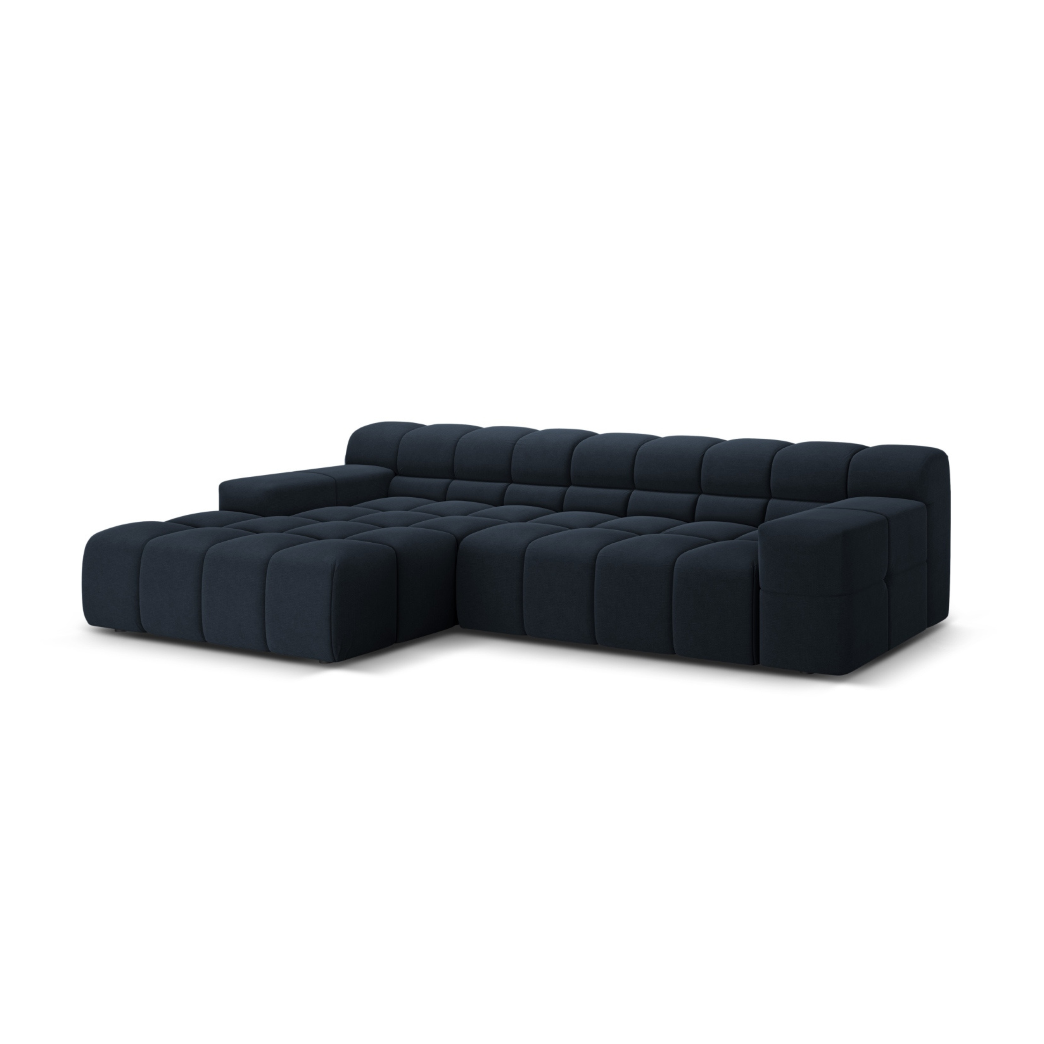 Left-facing 3-seater corner sofa AGAVE navy blue chenille