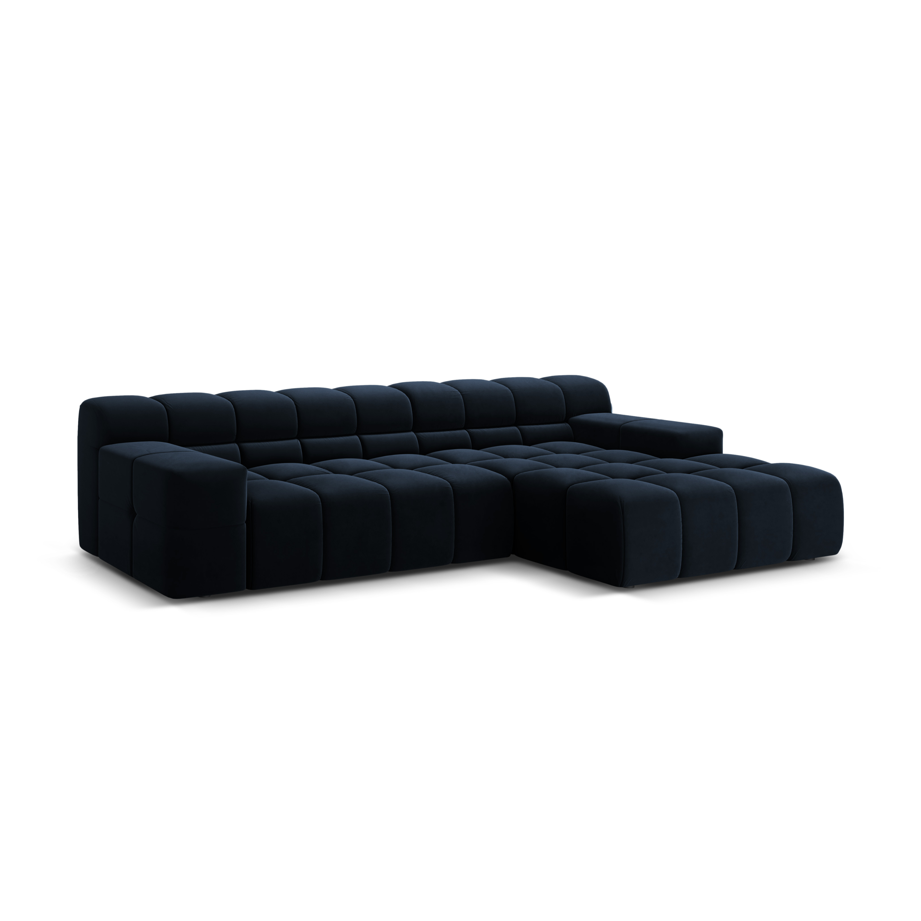 Velvet corner sofa for three people, right-facing, AGAVE, navy blue