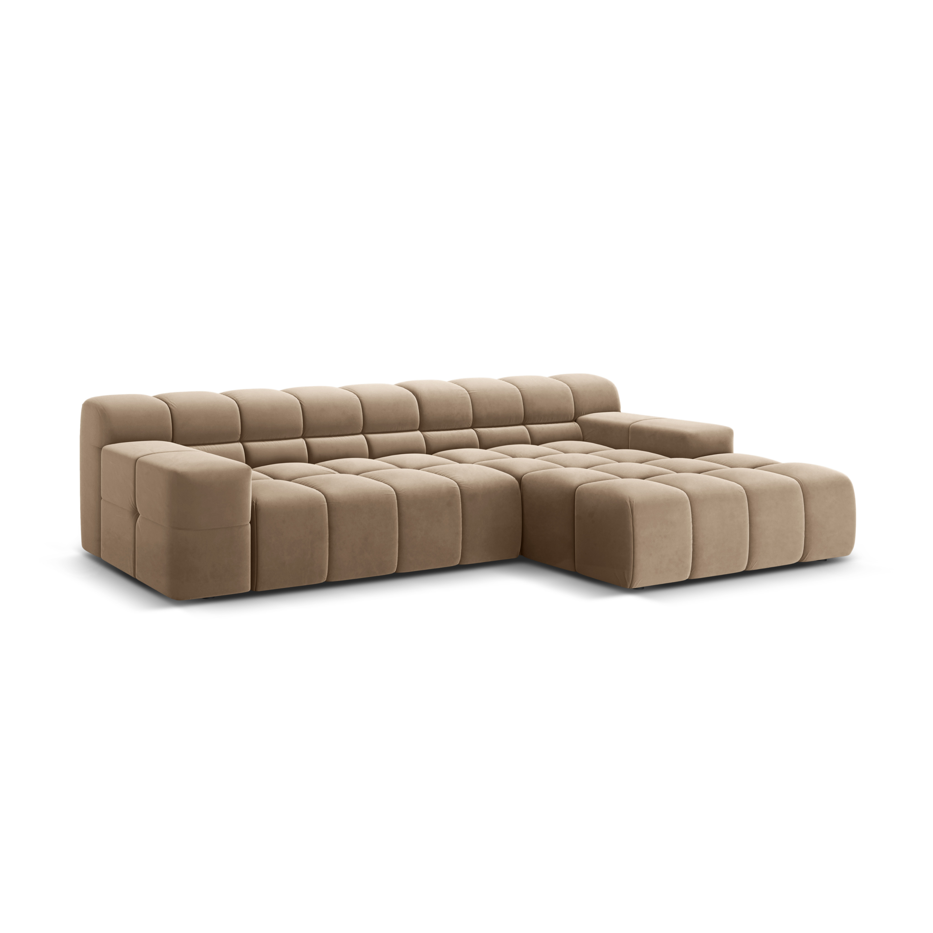 Velvet corner sofa for three people, right-sided AGAVE beige