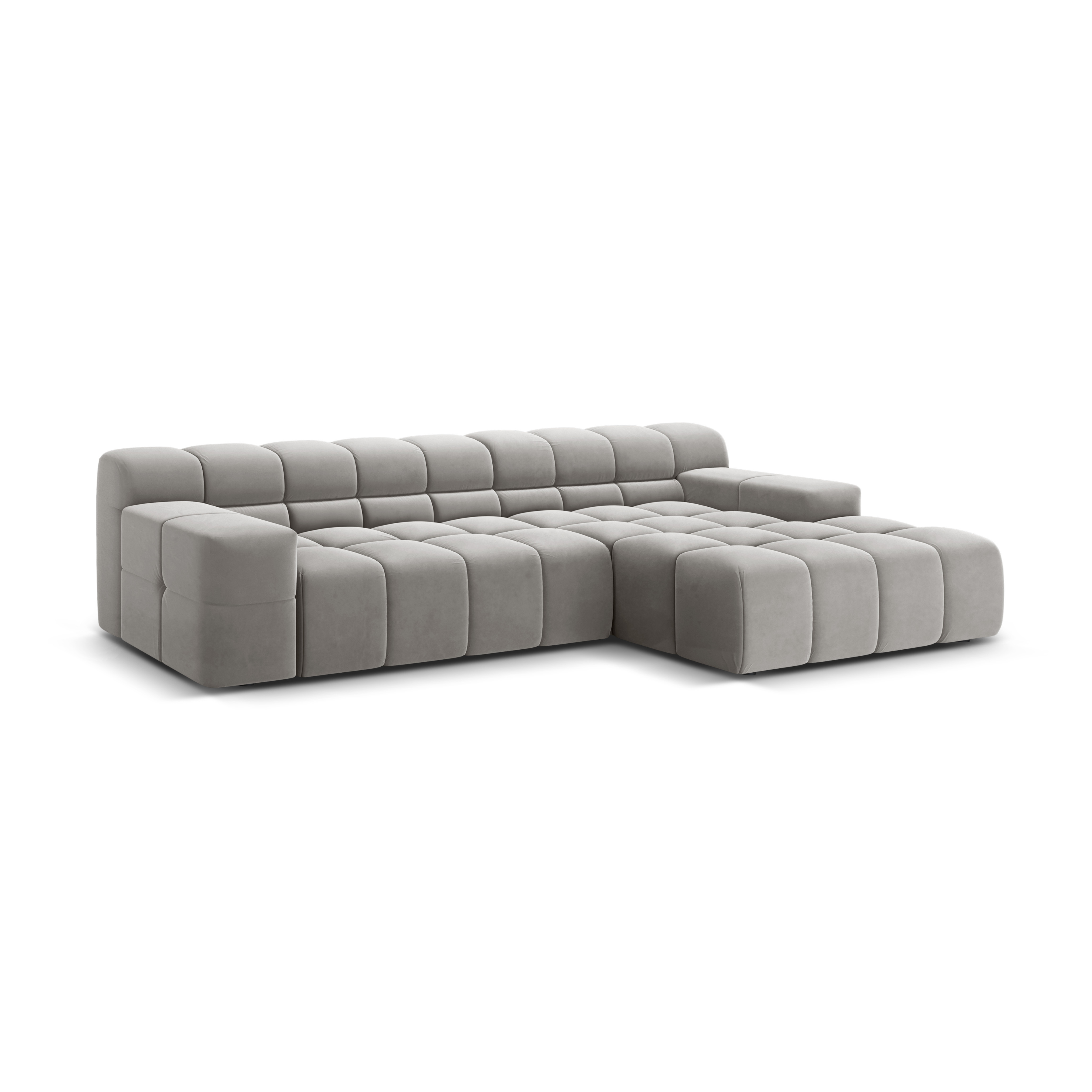 Gray right-facing 3-seater velvet corner sofa AGAVE