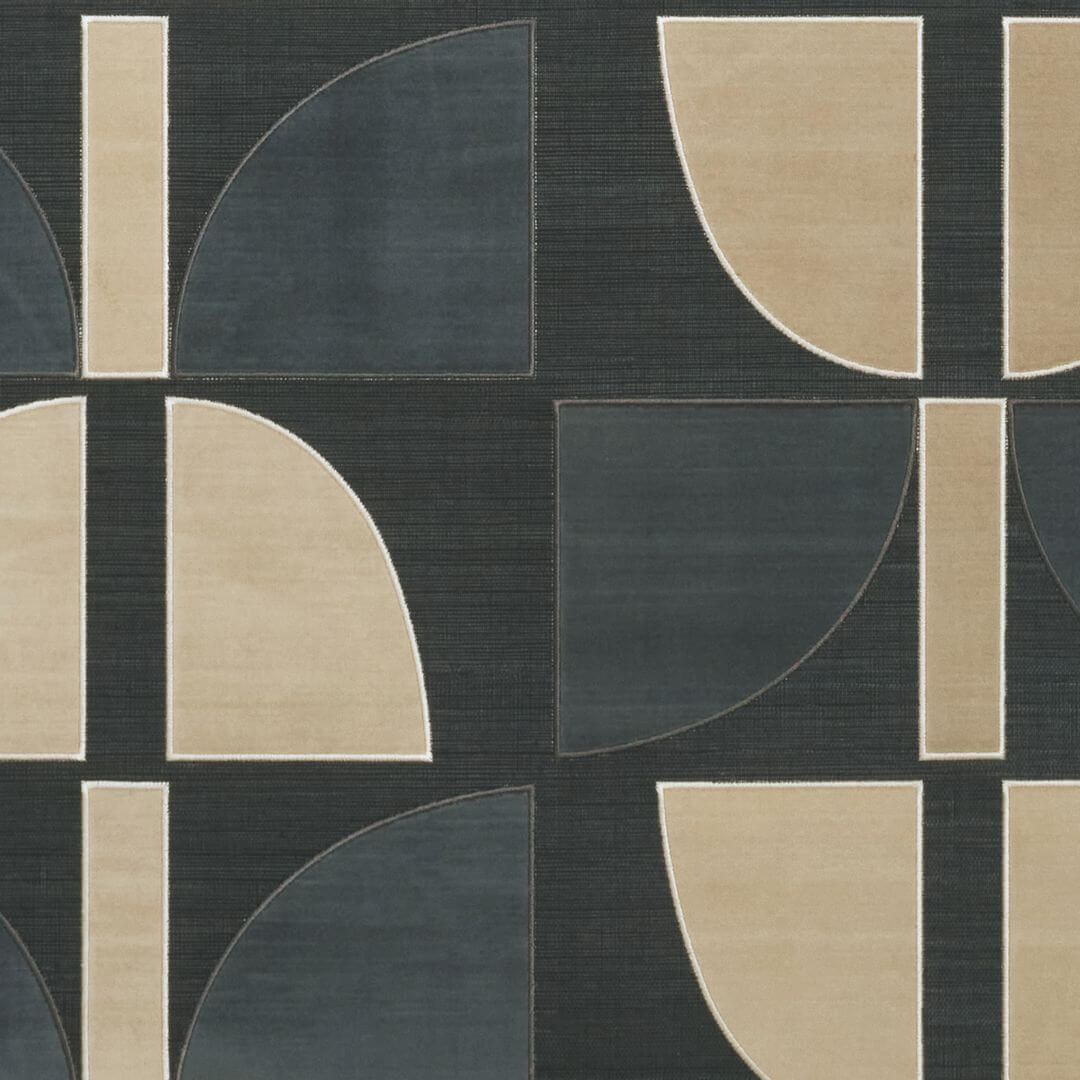 Plant fiber wallpaper with geometric pattern HIKARI - NOIR TAUPE black with bronze and navy